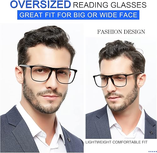Miniatura 2 de MARE AZZURO Gafas de lectura de gran tamaño para hombre, cuadradas, lectores 1.0 1.25 1.5 1.75 2.0 2.25 2.5 2.75 3.0 3.5 4.0 5.0 6.0