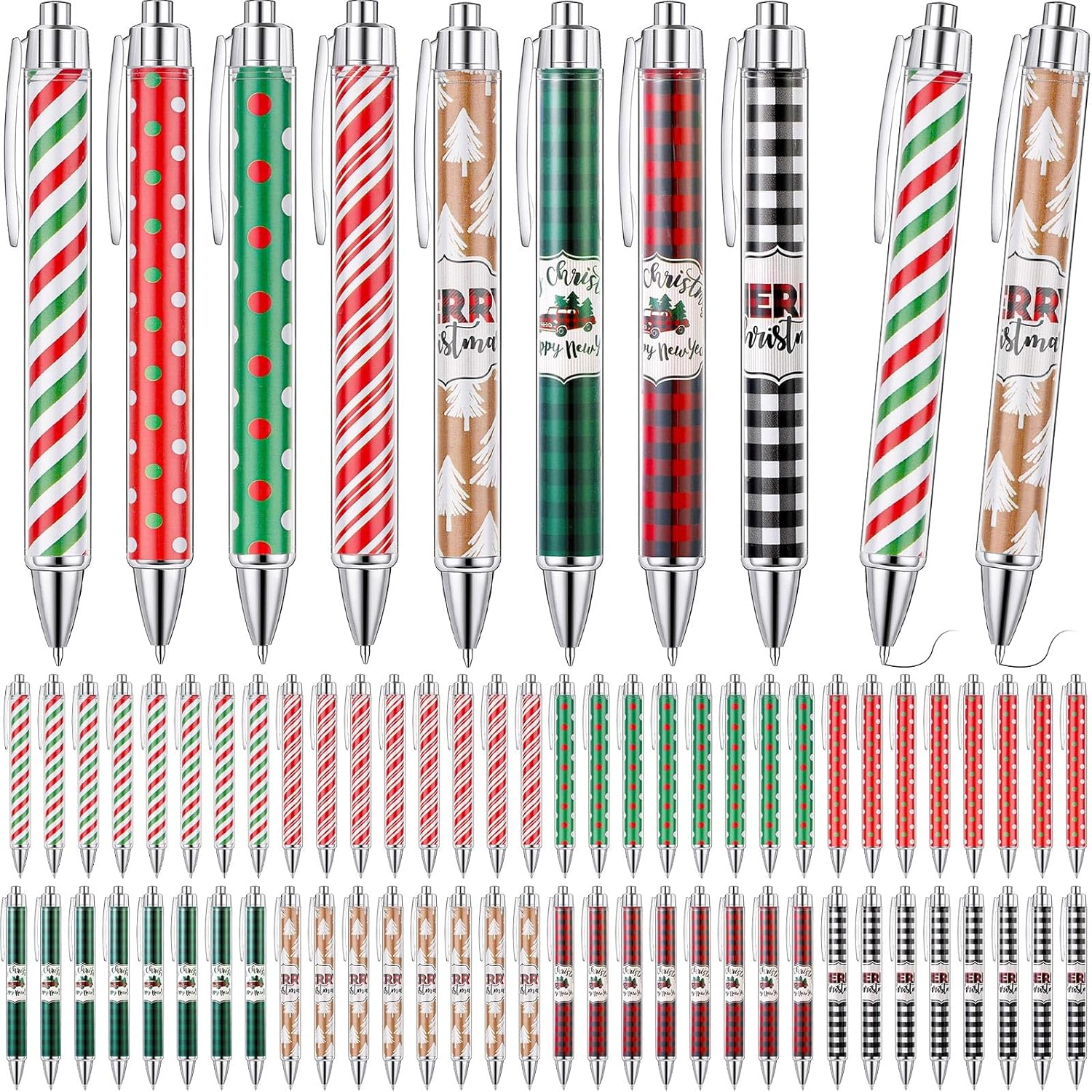 Cholemy 200 Pcs Christmas Pens Bulk Christmas Ink Gel Pens Bulk Ballpoint Xmas Novelty Theme Black Ink Gifts for Adults Coworkers Team(Classic Style)