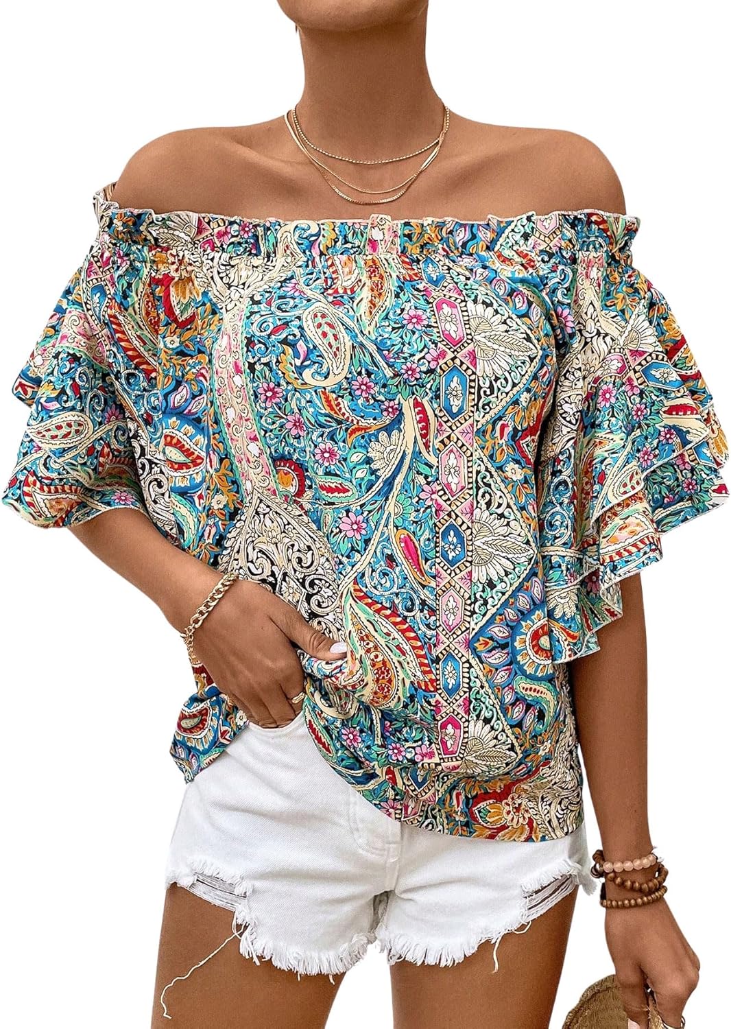 Floerns Women's Boho Off Shoulder 3/4 Bell Sleeve Summer Blouse Top - Image 6