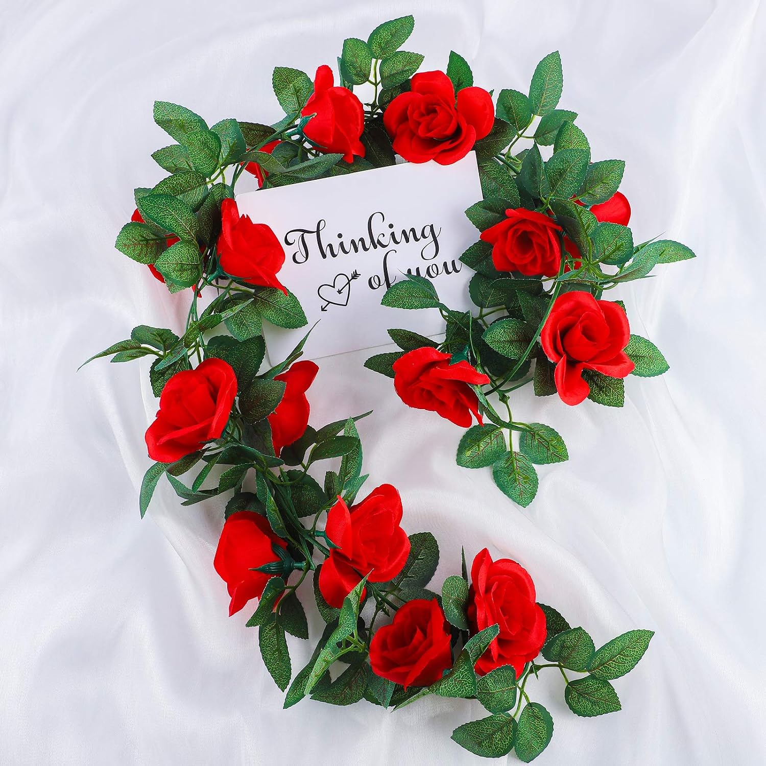 Aneco 3 Pack 22.6 Feet Red Artificial Rose Garlands Fake Rose Vine Artificial Flowers Plants for Wedding, Party, Garden, Wall Decor