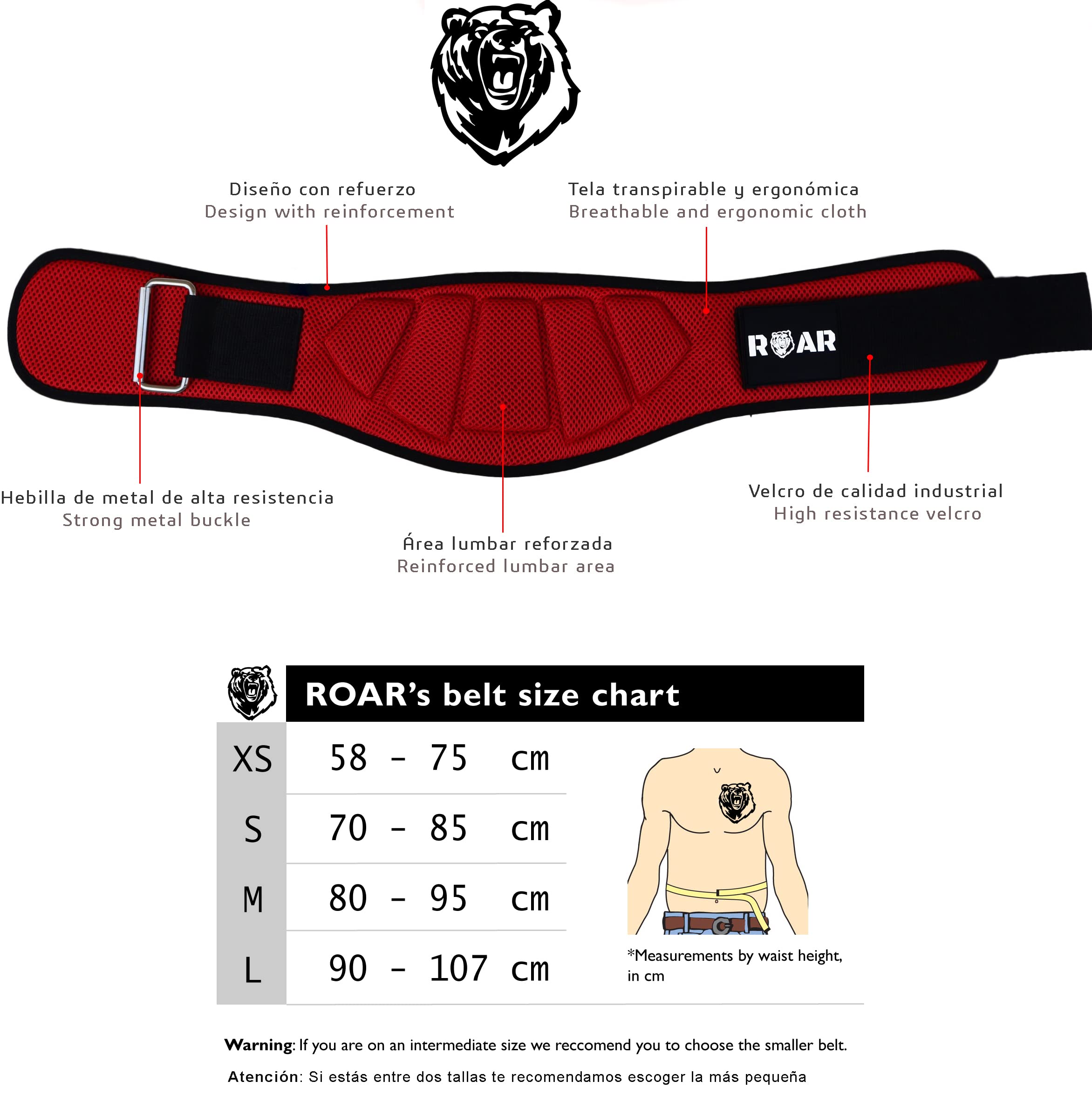 Roar® Weight Lifting Belt, Gym Belt, Powerlifting Belt, Lift Weight Belt, Deadlift Belt, Squat Belt, Lifting Belt Men - Image 4