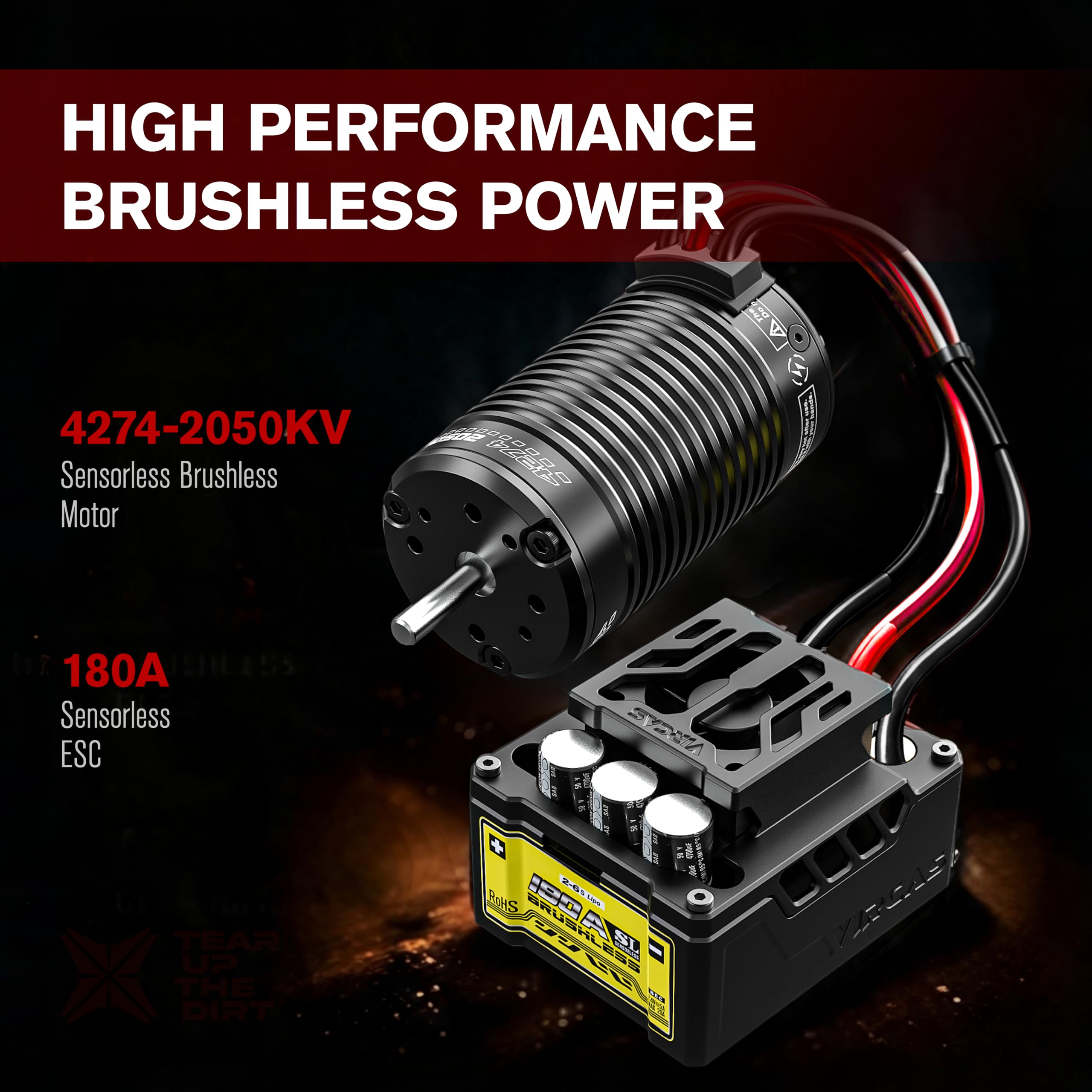 RIAARIO Auto da rally RC in scala 1/7, corpo EVO con licenza, 4WD Brushless Fast RC Car con motore 4274 2050KV, 180A ESC, sistema di illuminazione completo a LED, stabilizzazione giroscopio, auto