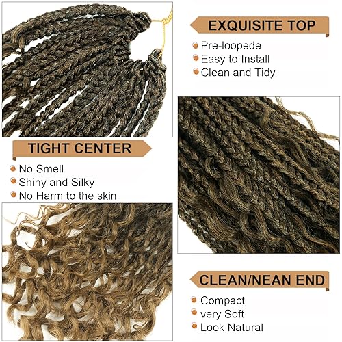 Miniatura 3 de Goddess Box Braids - Cabello de Ganchillo con Puntas Rizadas de 16 Pulgadas, Trenzas de Caja Bohemias de Ganchillo, 8 Paquetes, Trenzas de Ganchillo