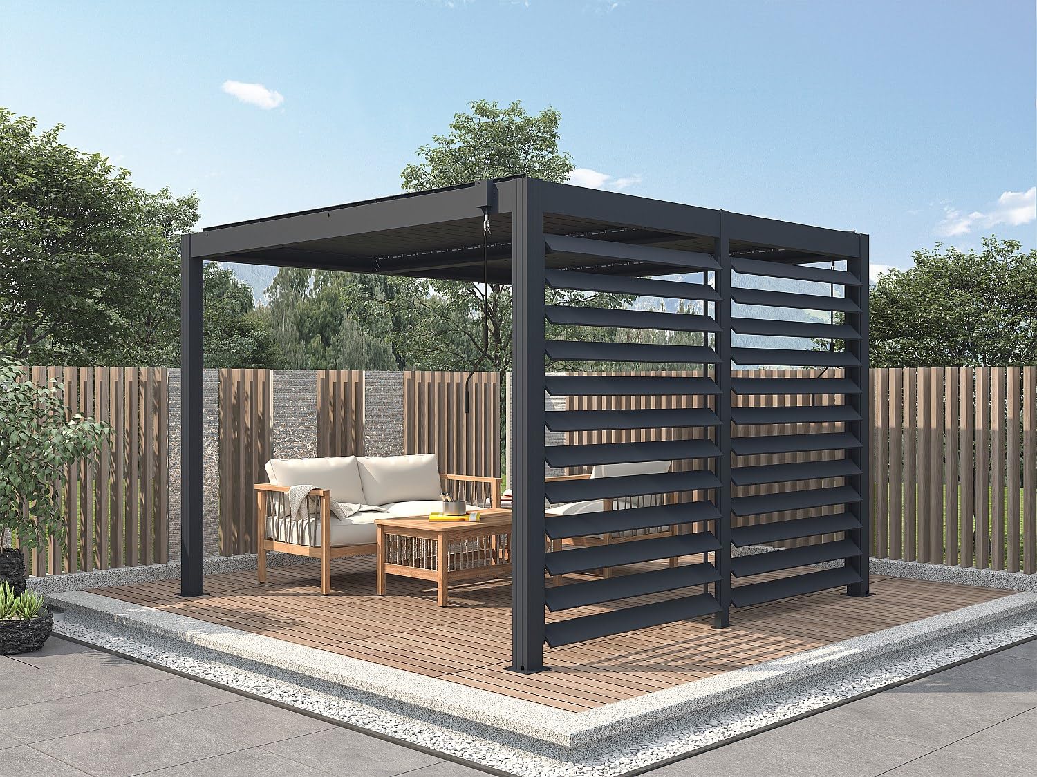 Vente-unique - Claustra Brise Soleil orientable en Aluminium pour pergola bioclimatique Anthracite - L2,78 x H2,2 m - BOLSENA