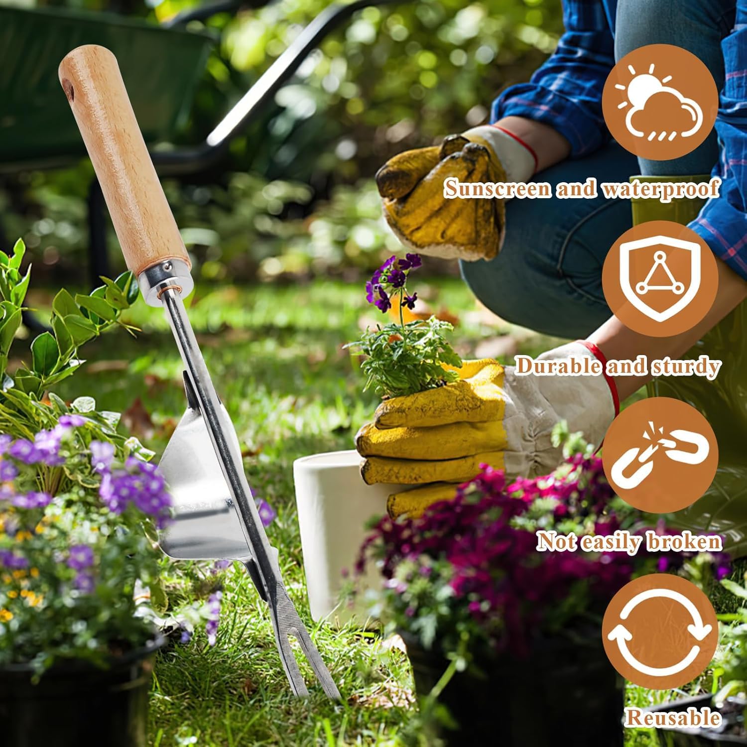 HiChuAng Stainless Steel Weed Remover Tool, Long Handle Manual Weeder with V-Shape Head - Image 7