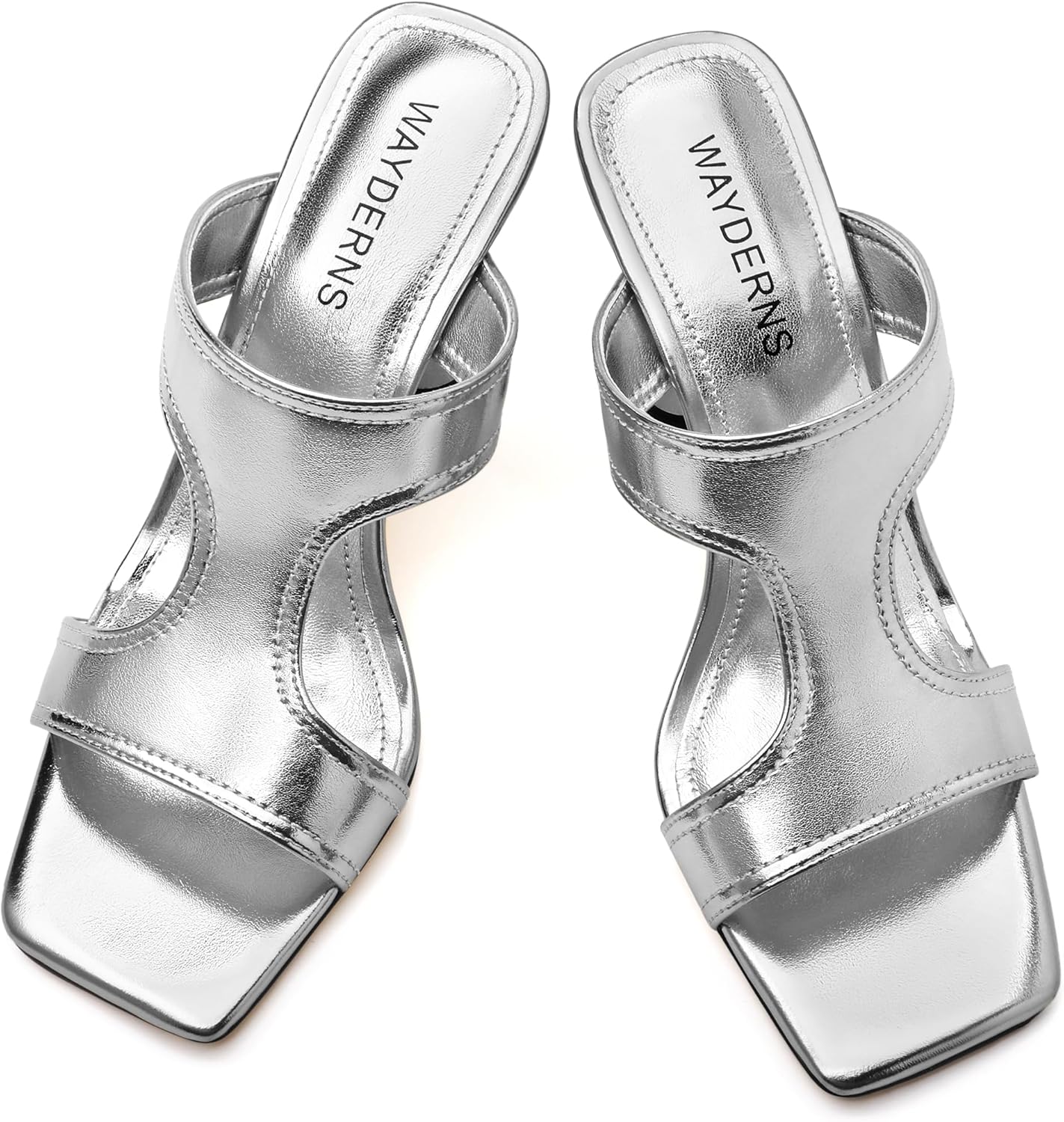 WAYDERNS Women's Square Open Toe Heeled Sandals Cut out Slip on Heels for Women Cup Shape Heel Mules Sandals 3.5 Inch High Heel Slides Sandals for Prom, Evening, Party, Daily Wear - Image 5