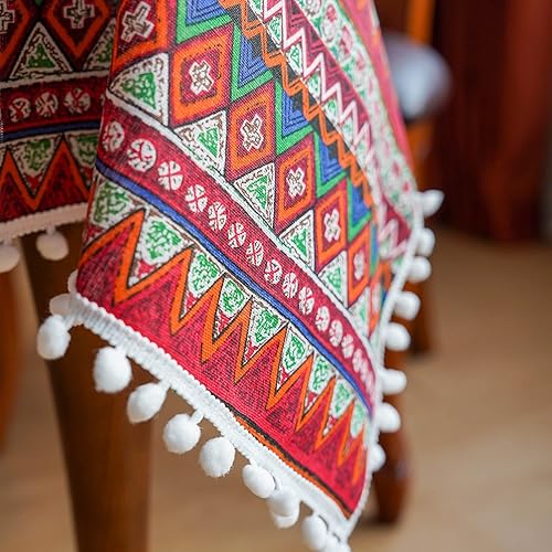 Miniatura 4 de SUTAVIA - Mantel rectangular bohemio con borlas y pompones, manteles bohemios de lino sin arrugas, mantel de Navidad para el hogar, vacaciones,