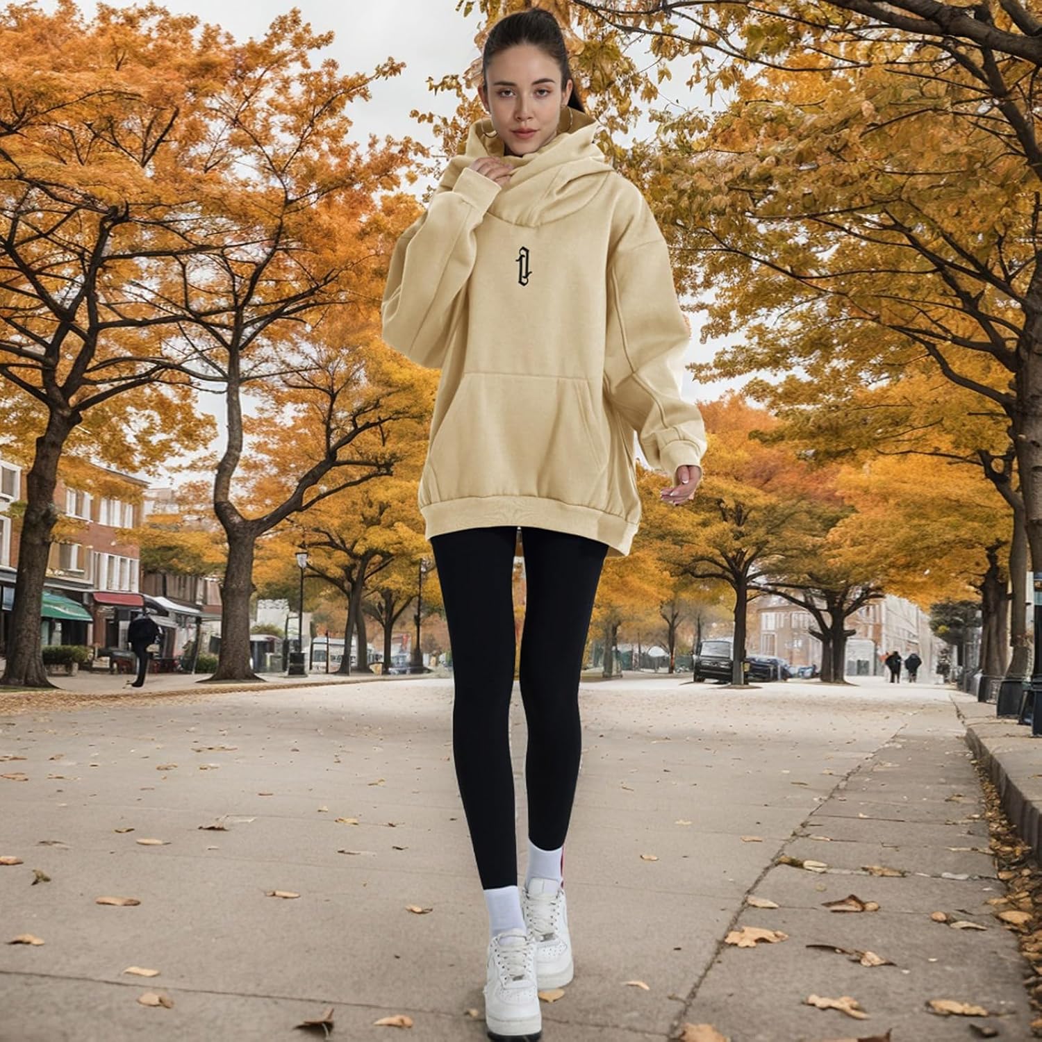 Womens Fleece Hoodie with Scarf Soft Cotton Oversized Pullover Casual Hooded Sweatshirts Fall Winter Clothes - Image 3