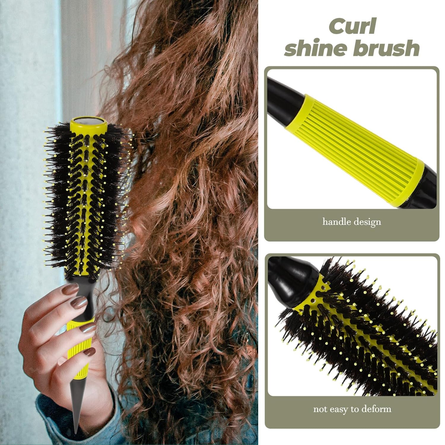 FOMIYES Anti-Slip Handle Curly Hair Brush 10.62 Inch Round Roll Brush with Soft Bristle for Effortless Styling Travel & Home Use