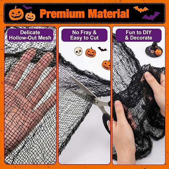 Halatool 6 Pcs Creepy Cloth, 30 x 72 Inch Black Cheesecloth Halloween Decor