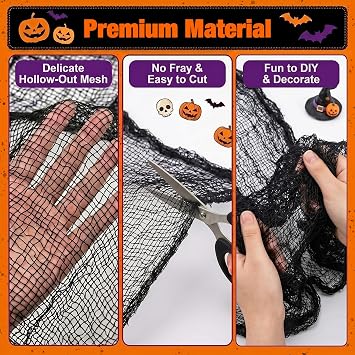 Halatool 6 Pcs Creepy Cloth, 30 x 72 Inch Black Cheesecloth Halloween Decor