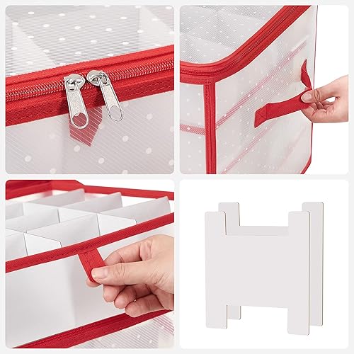 Miniatura 8 de SONGMICS Plastic Christmas Ornament Storage Box, Christmas Ball Organizer, Holds 64 Balls up to 3-Inch, Removable Dividers, Cherry Red URFB029T03