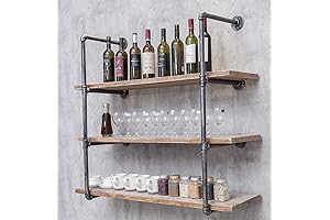 4-Tier Retro Black Floating Wall Shelves with Industrial Pipe Brackets