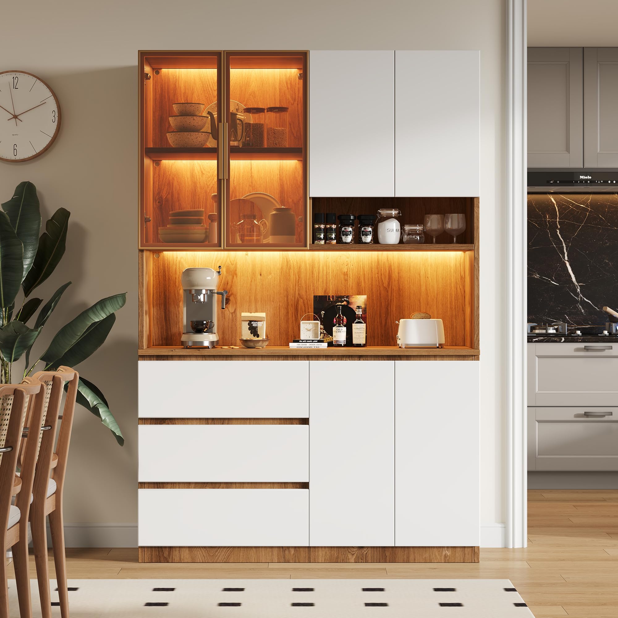 Armarios de cocina, armarios multifuncionales con 3 cajones, 6 puertas y estantes de almacenamiento para guardar vajilla, un microondas. Dimensiones: 120,5 x 40 x 180 cm (ancho x alto x alto