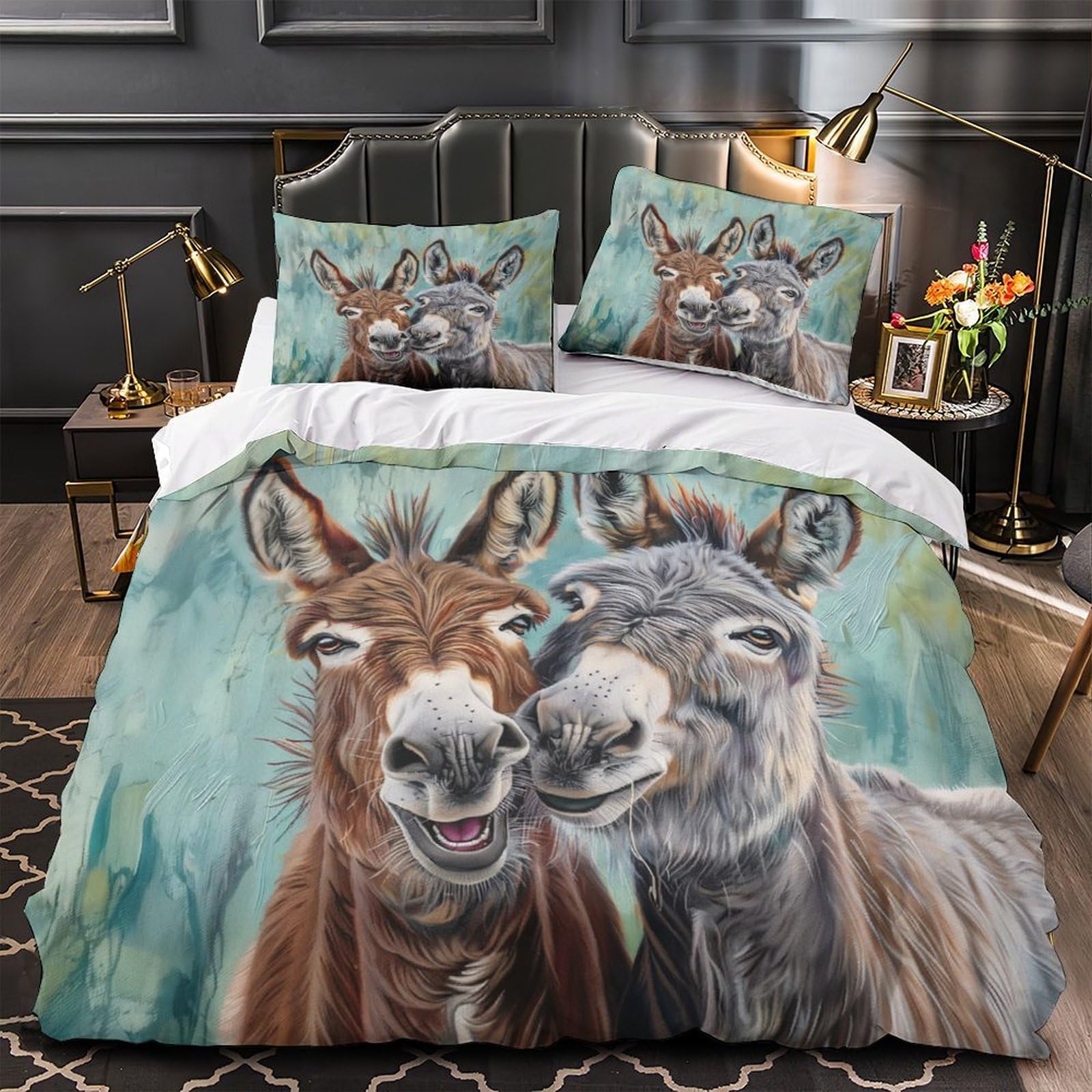 Housse de couette 135x200cm âne lit single microfibre résistante 3D