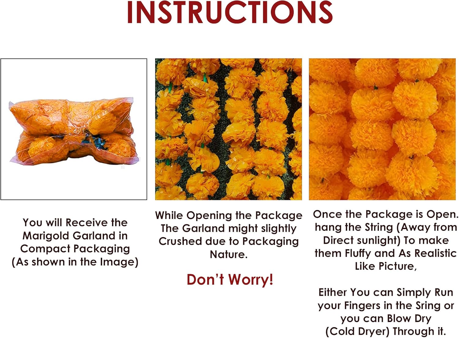 Set of 5 Artificial Marigold Garlands (52 Inch Each) – Faux Orange Floral Strings for Home, Party, Entryway, Mantle, Wall, Indoor & Outdoor Decoration