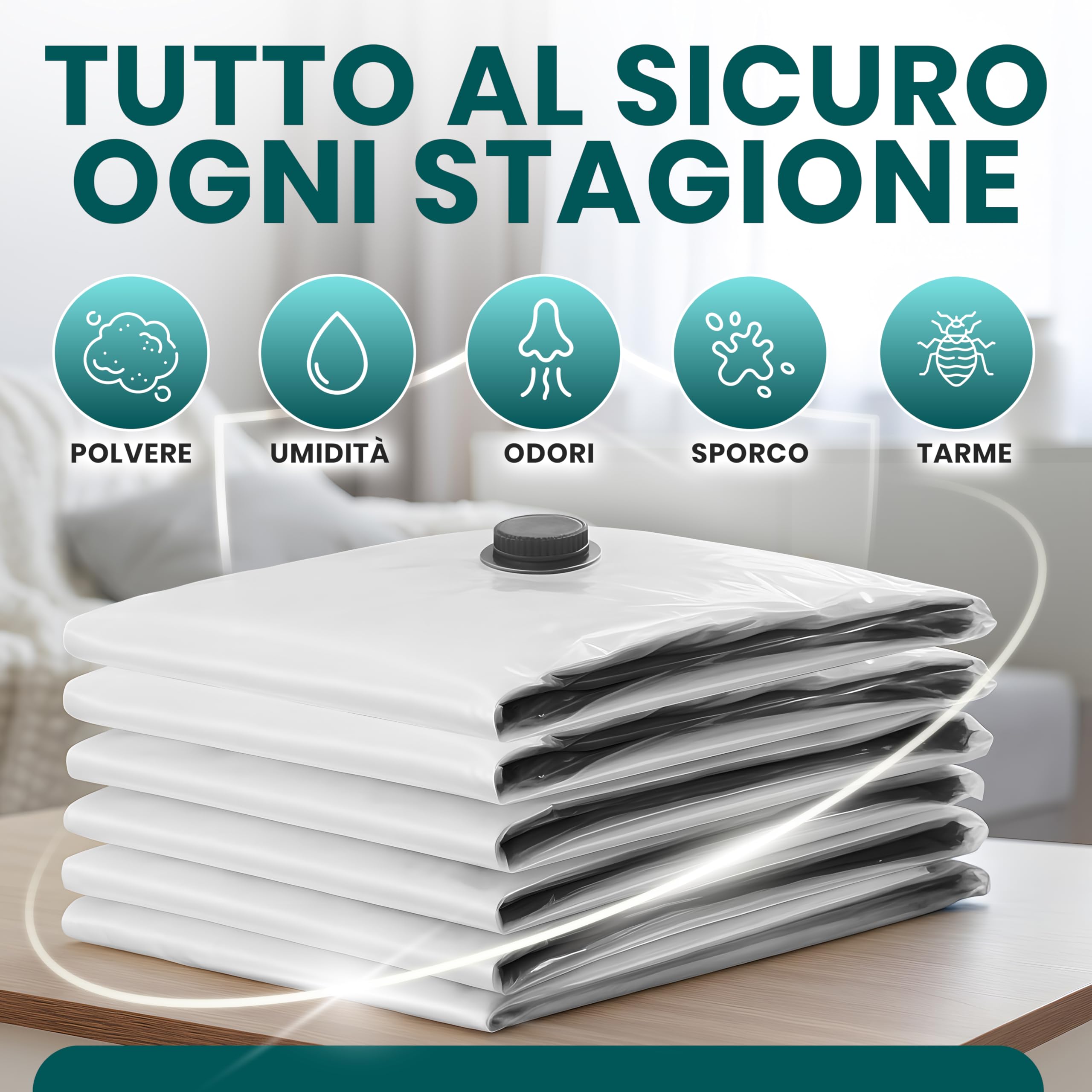 myHodo Sacchetti Sottovuoto XXL (6 Pezzi, 80x120 cm) – Extra Grandi Buste Salvaspazio Riutilizzabili per Piumoni, Coperte, Vestiti e Tessuti Voluminosi, Sacchi Durevoli con Doppia Chiusura Ermetica