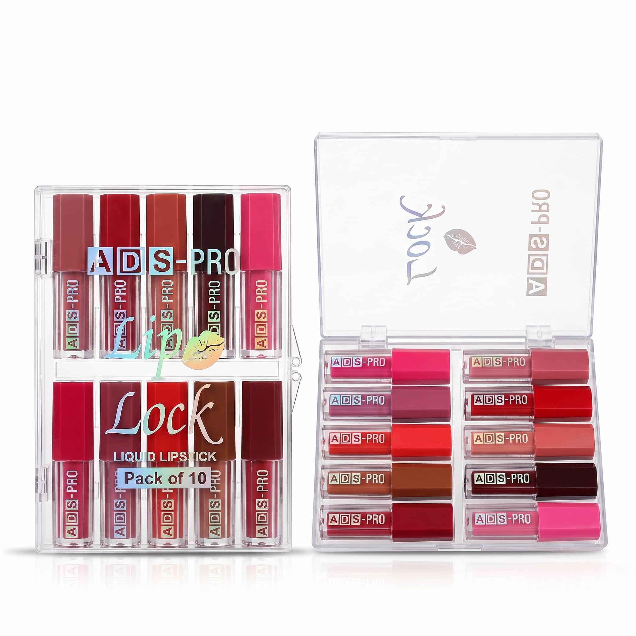 ADSPRO Lip Lock Liquid Lipstick Set of 10 Shades | Vibrant Colour Range, Reds Nudes & Pinks, Bold Browns Included, Clear Storage Case, All Occasions Wear-image-24