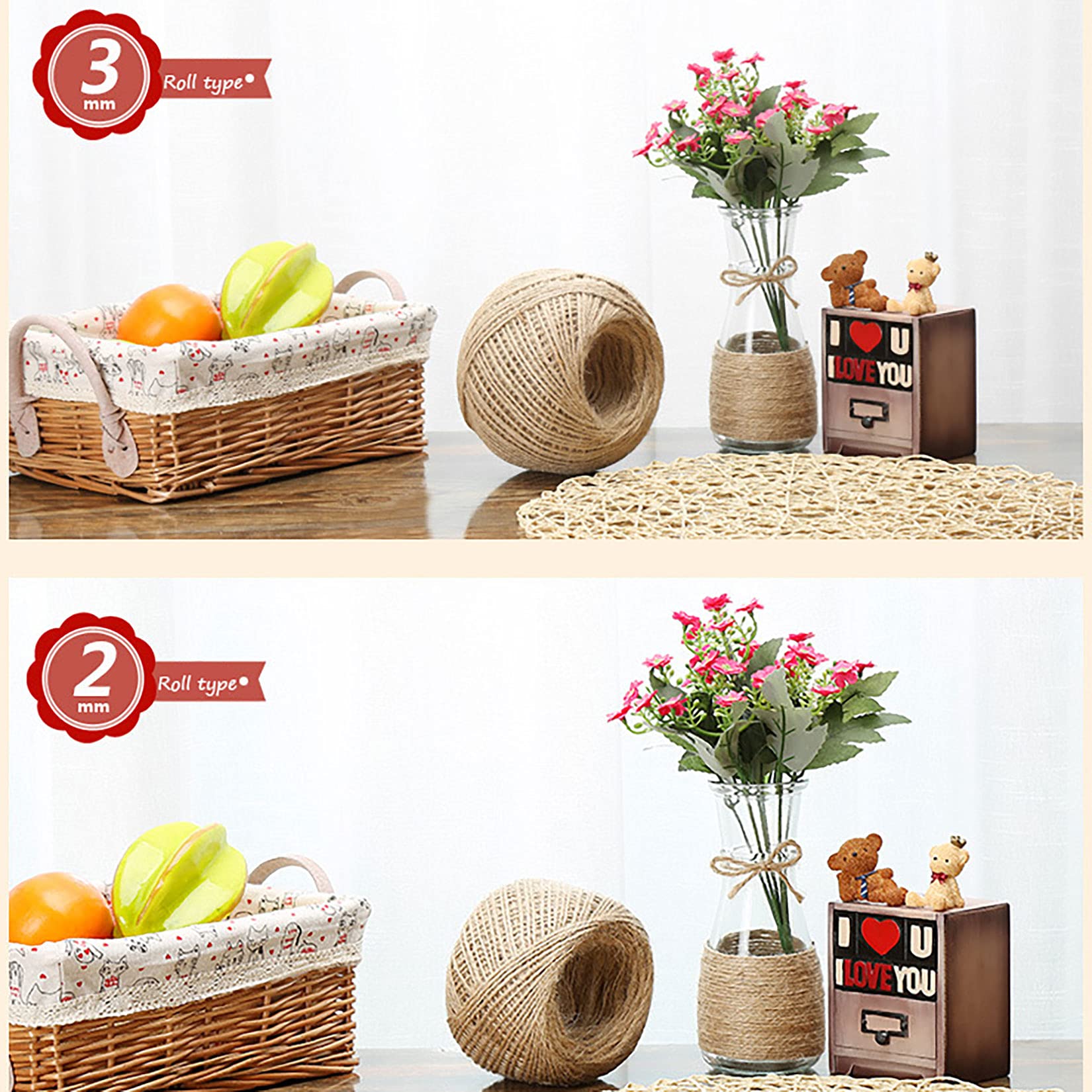 Cuerda De Yute Natural Cuerda De Cáñamo Retorcida,Cuerda De Yute Fuerte,Cuerda De Sisal Trenzada Sólida Multifuncional para Manualidades,Muelles,Paisajismo Decorativo,Escalada