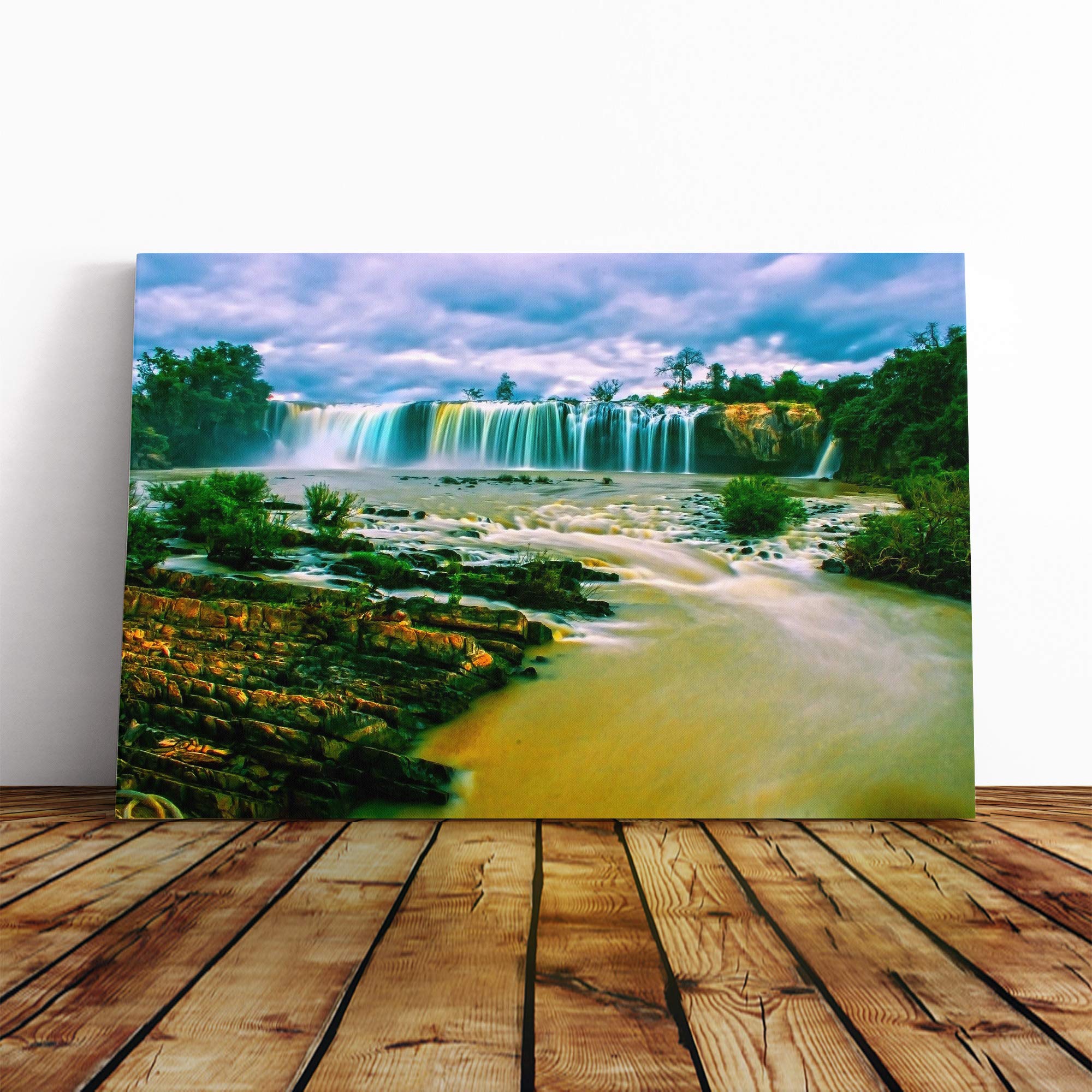 Landscape Waterfall (7) Canvas Print | Gallery Wrapped 30mm Frame Wall Art | 20x14 inches | Ready to Hang | Modern Landscape Picture | Living Room Bedroom Lounge Office