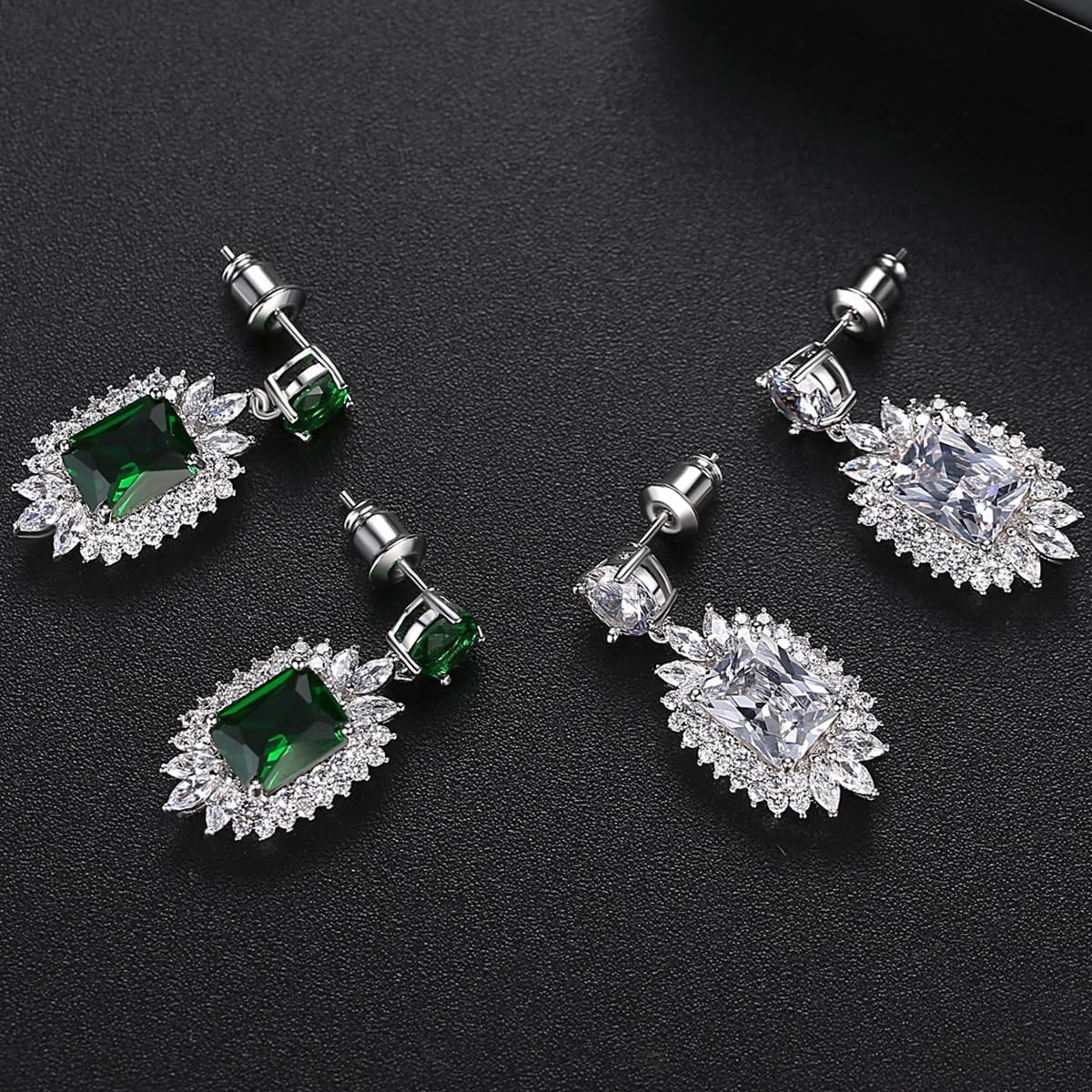 Emerald Bezel Moissanite Earrings, 14K Gold Drop Dangle Earrings for Women, Simple Yet Elegant Bridal Accessory - Image 5