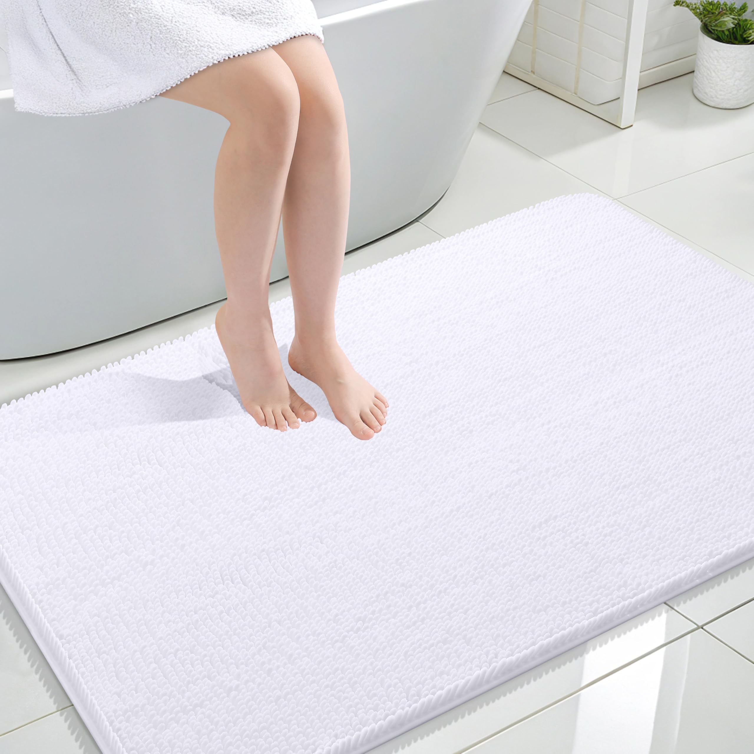 OLANLY Large Bathroom Rugs 47x32, Extra Soft Absorbent Chenille Bath Rugs | White, Quick-Drying Rubber Backing, Machine Washable Bath Mat for Bathroom Floor, Tub and Shower, Home Decor Accessories