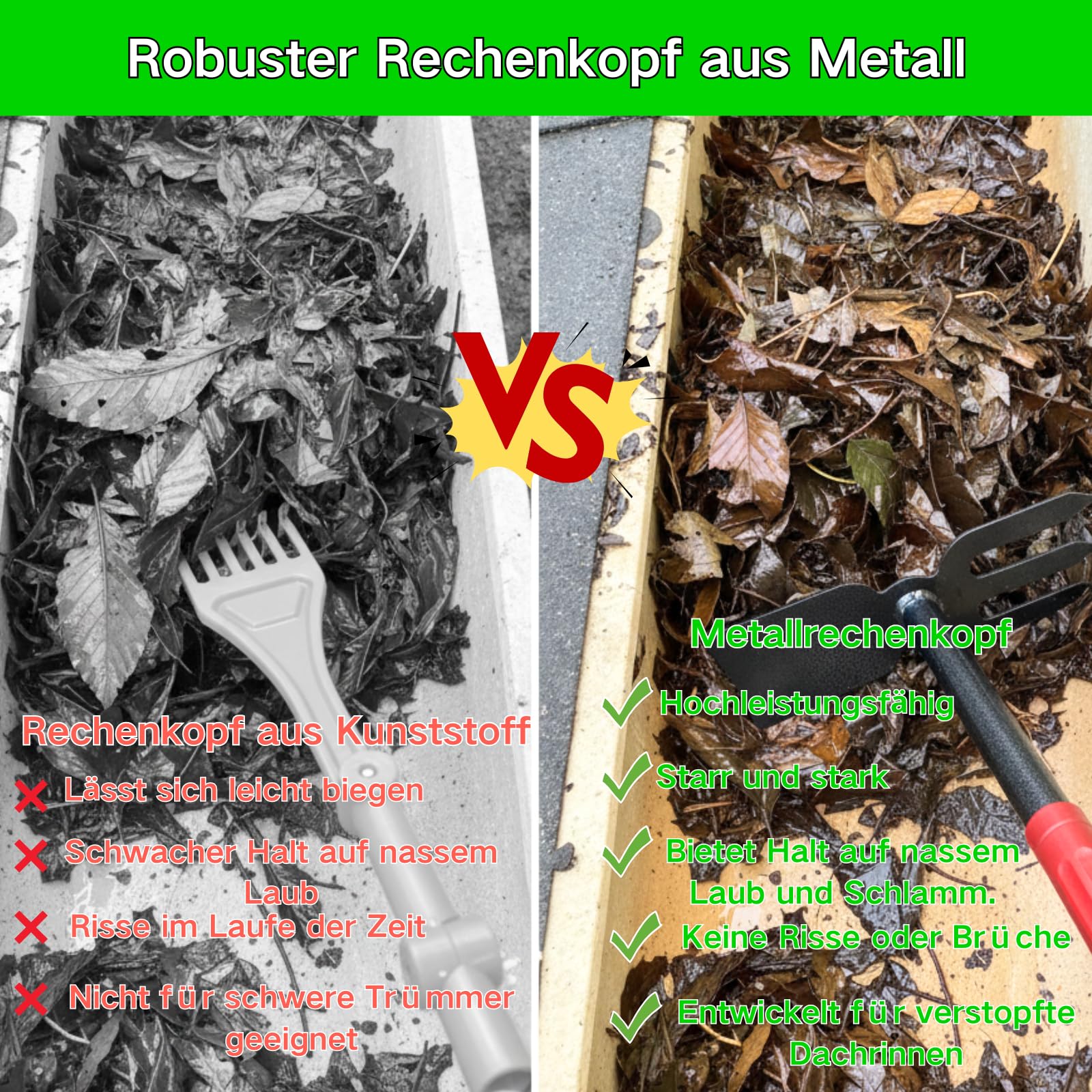 BeGrit Dachrinnenreiniger Dachrinnen Reiniger 3m Ausziehbar Teleskopstiel mit Dachrinnenschaufel entfernt Schmutz & Laub keine Leiter benötigt für Gartengräben Haus und Außenreinigung