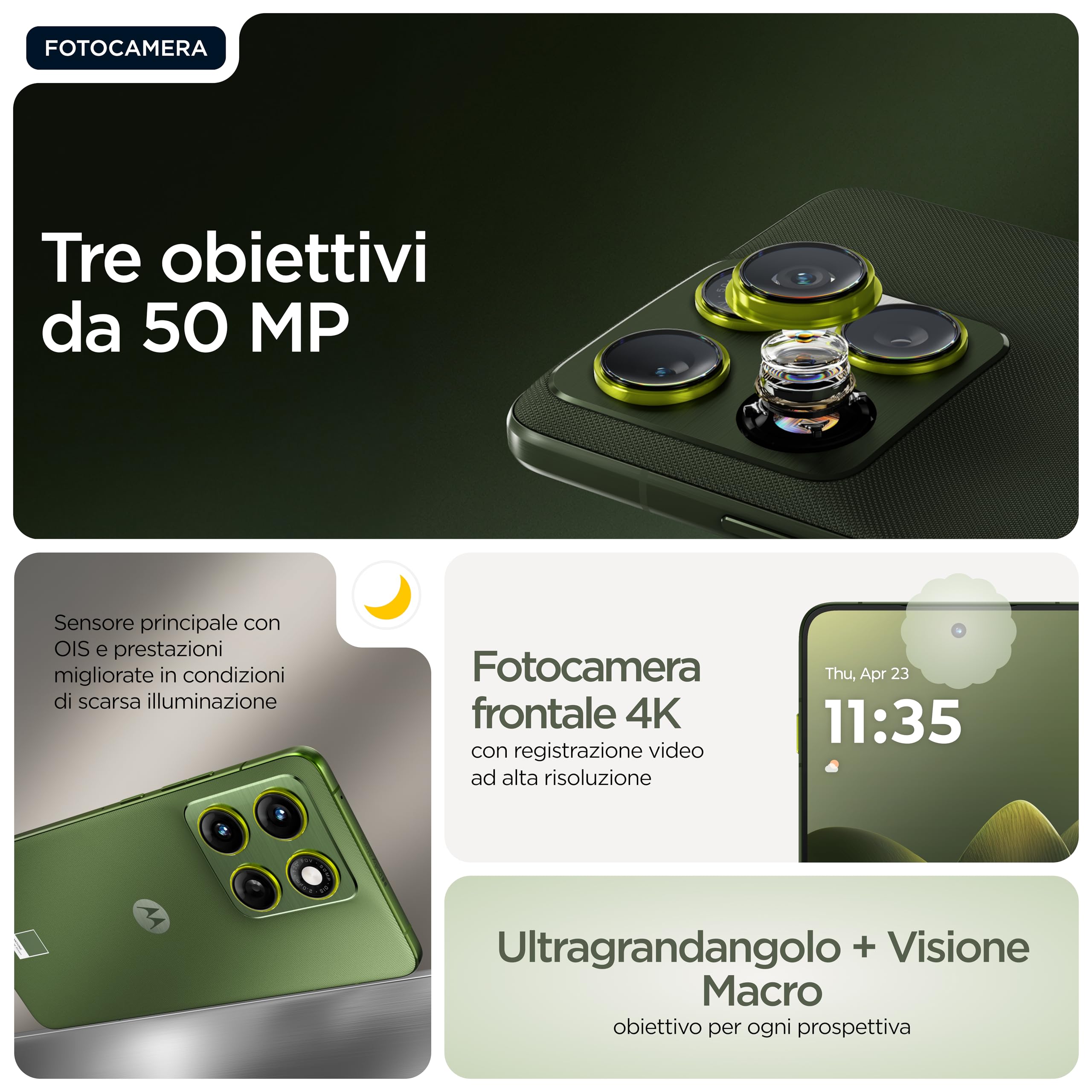 Motorola edge 70 con Moto AI (12/512GB, Tripla fotocamera da 50MP+flicker sensor, selfie 50MP, 4800mAh Silicon-Carbon, Display 6.67" Super HD 120Hz, Android 16), PANTONE Bronze Green