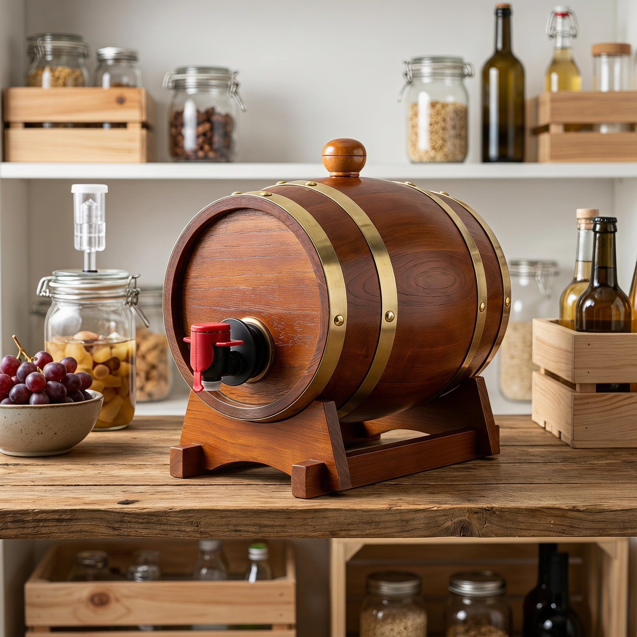 TOPBATHY Barril de Roble Vintage de 11.3 con Soporte de Madera