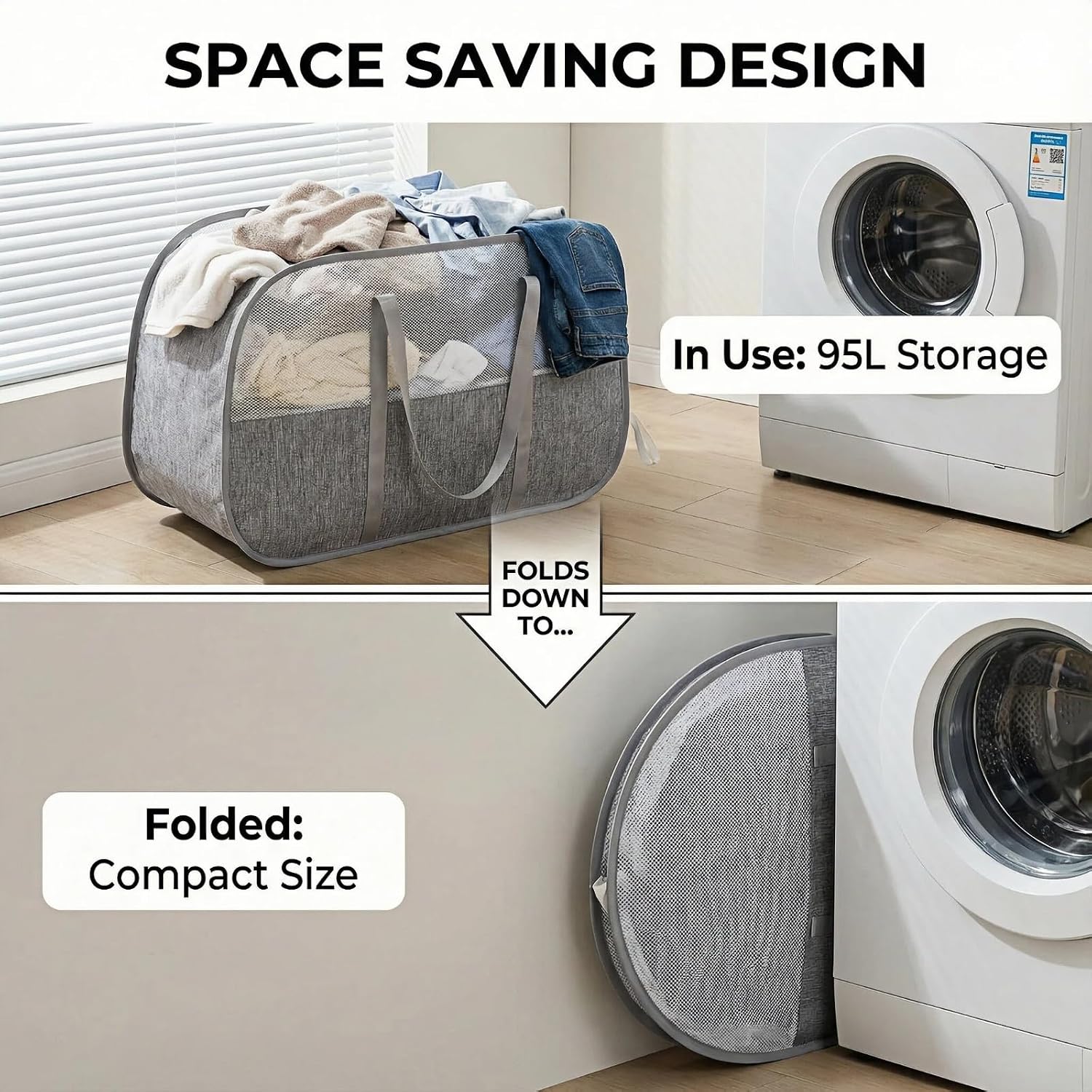 95L Collapsible Laundry Basket, Dirty Clothes Hamper image 3