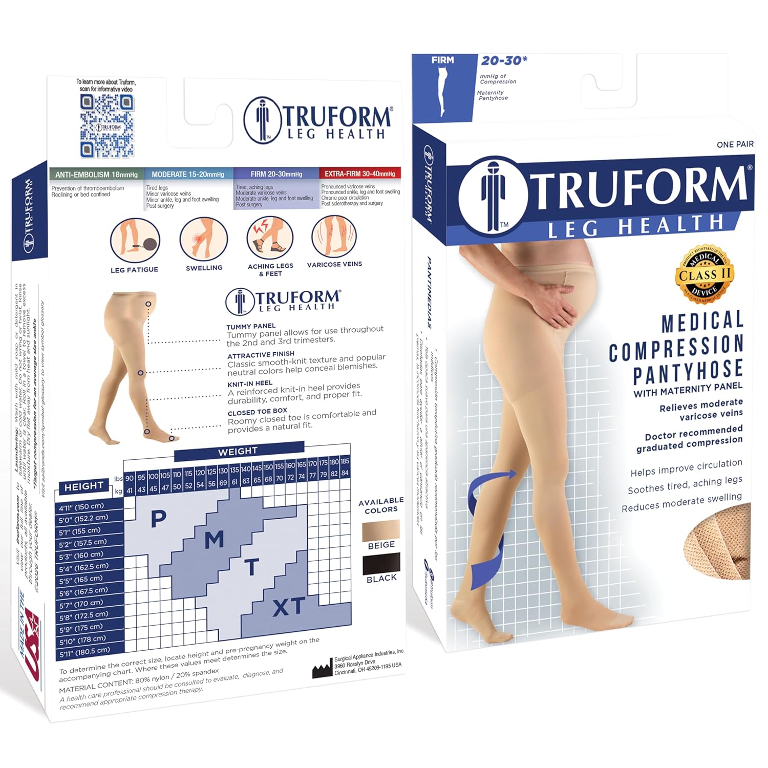 Truform 20-30 mmHg Maternity Compression Pantyhose, Tummy Support for Pregnant Bumps, Beige, Medium