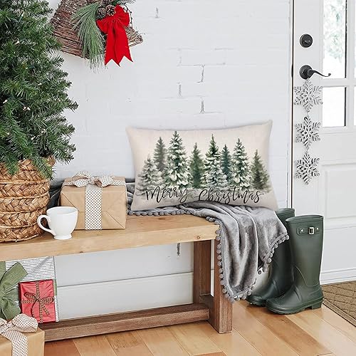 Miniatura 5 de AKIT Fundas de almohada de Feliz Navidad de 12 x 20 pulgadas, funda de almohada rectangular decorativa, funda de almohada de invierno para sofá,