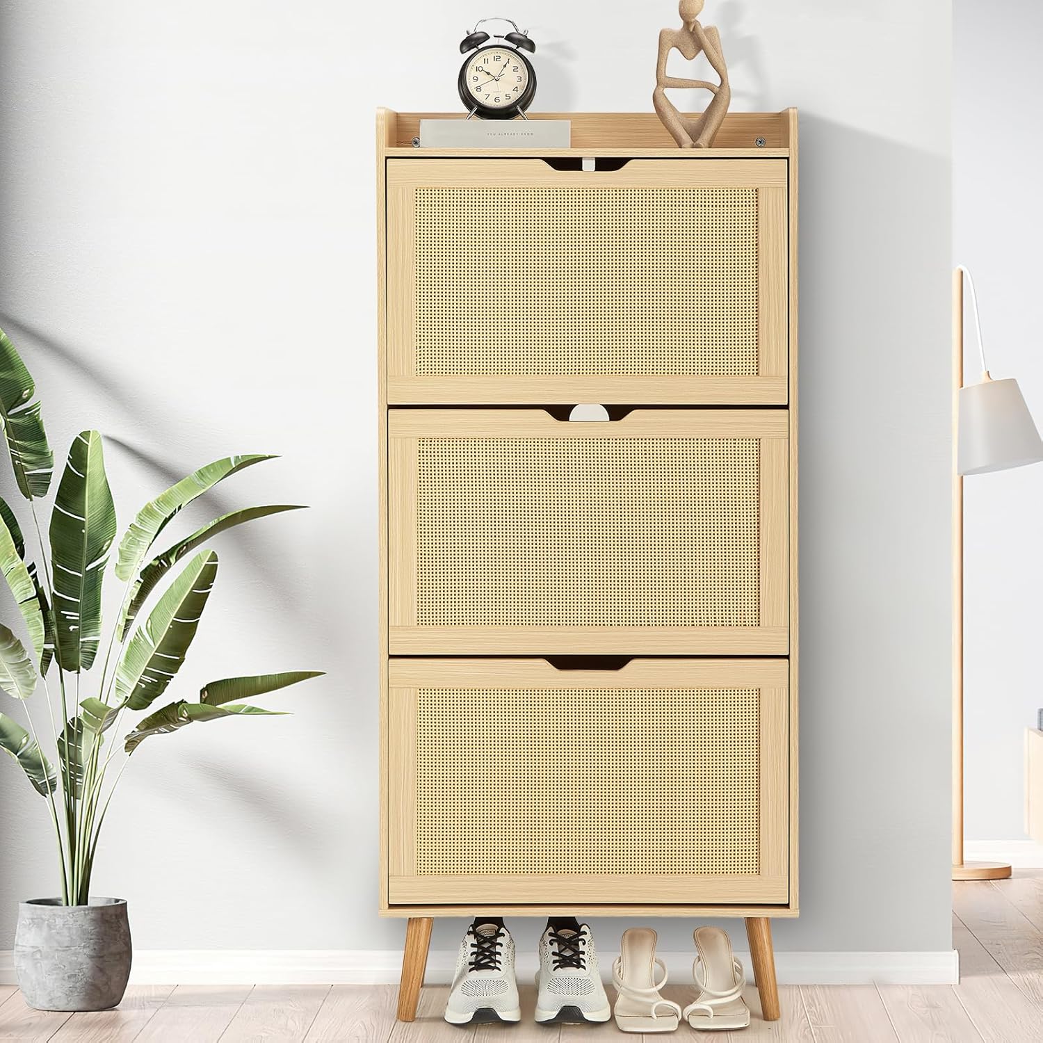 Shoe Storage Cabinet with Flip-Drawers - Ventilated & Odor-Resistant Organizer for 15-20 Pairs of Shoes, Easy Assembly Anti-Tip Shoe Cabinet for Entryway, Hallway, Bedroom, Multifunctional MDF