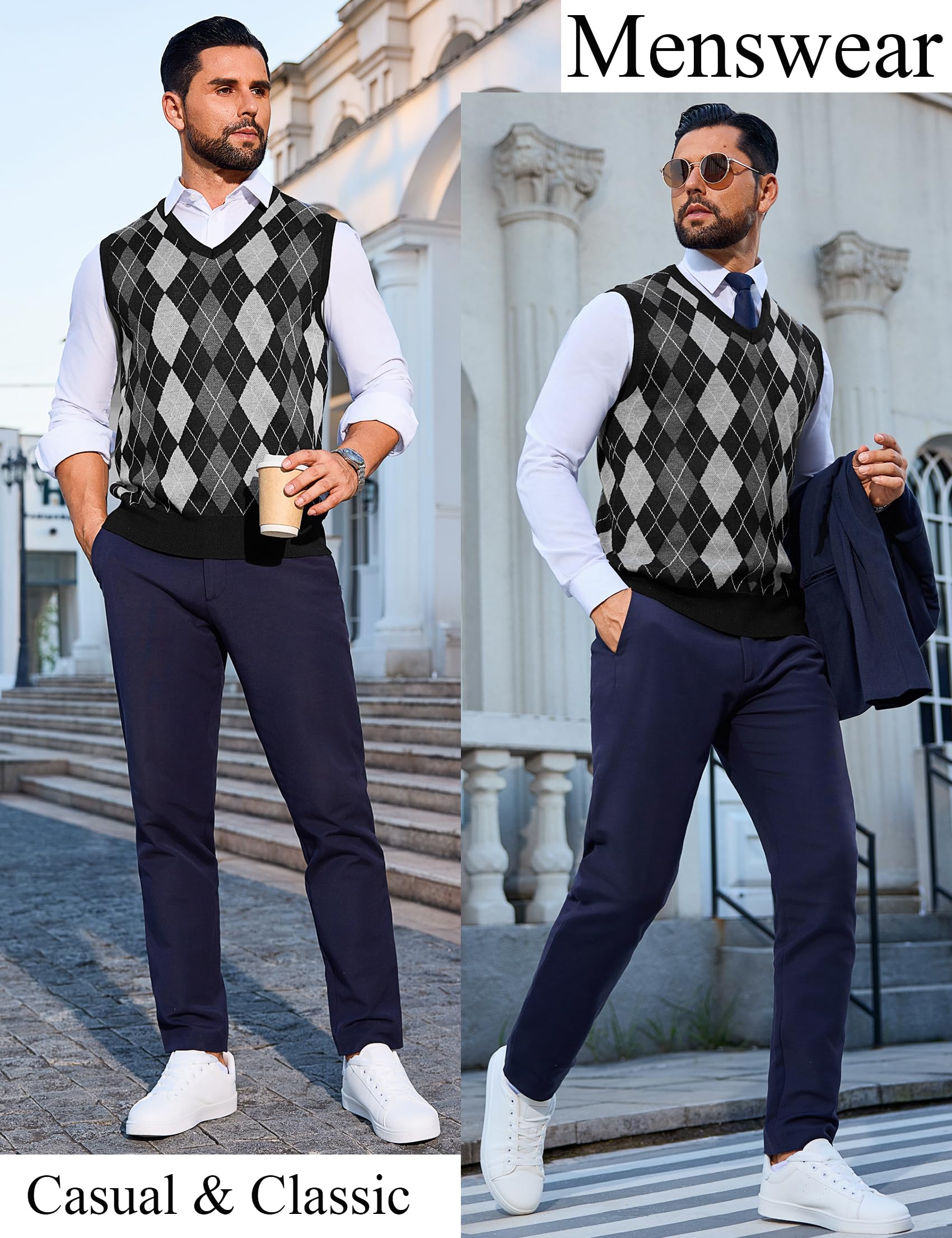 Sykooria Gilet Maglione da Uomo con Scollo V Maglioncino Smanicato Senza Maniche Pullover Gilet Cotone in Maglia Invernale Maglioni e Cardigan da Uomo Casual