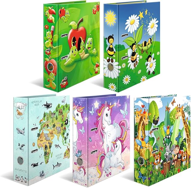HERMA Lever Arch Files Kindergarten Animals, Assorted, A4, 70 mm Spine, with Inner Print, Pack of 10