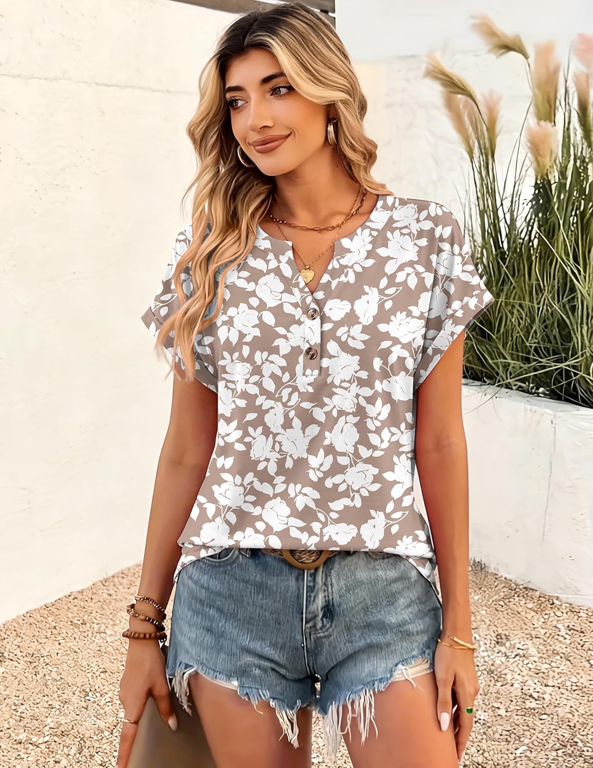 Zeagoo Women Tops Summer Short Sleeve T Shirts V Neck Dressy Casual Work Blouses Fashion Boho Clothes S-3XL - Image 3