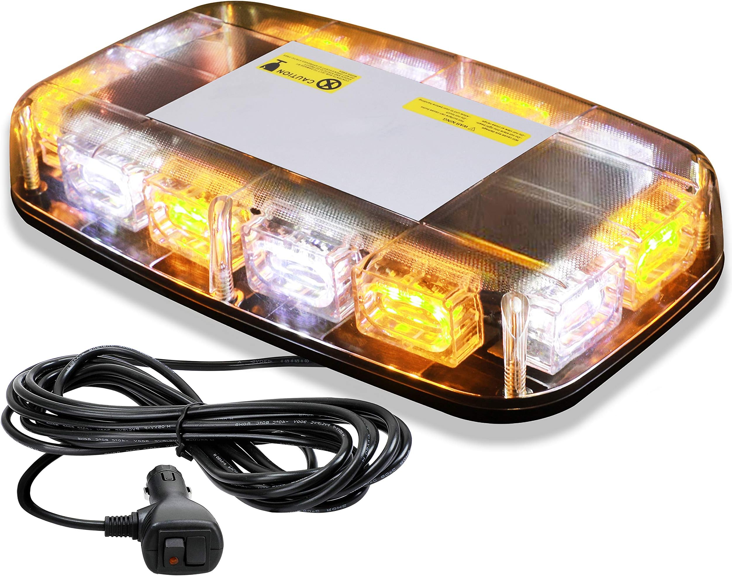 [Upgraded] VKGAT 36 LED Roof Top Strobe Lights, Emergency Hazard Warning Safety Flashing Strobe Light Bar for Truck Car, Waterproof and Magnetic Mount 12V (Amber/White)