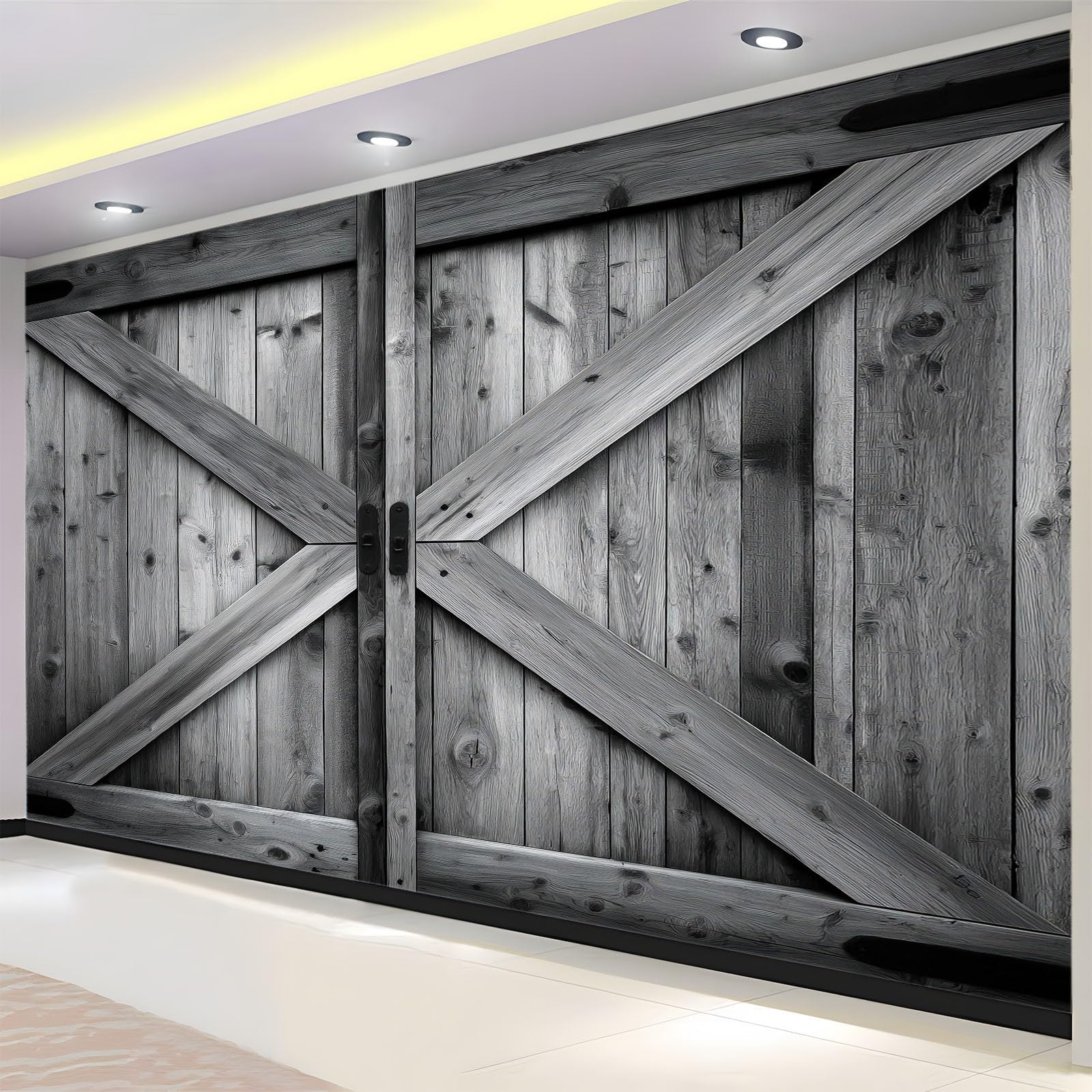 Tapeta 3D surrealistyczne gospodarstwo drewniane drzwi, ciemnoszary mural ścienny mural dekoracja domu, do salonu sypialni pokoju dziecięcego, nietkane wodoodporne tapety 400 x 280 cm wysokiej jakości