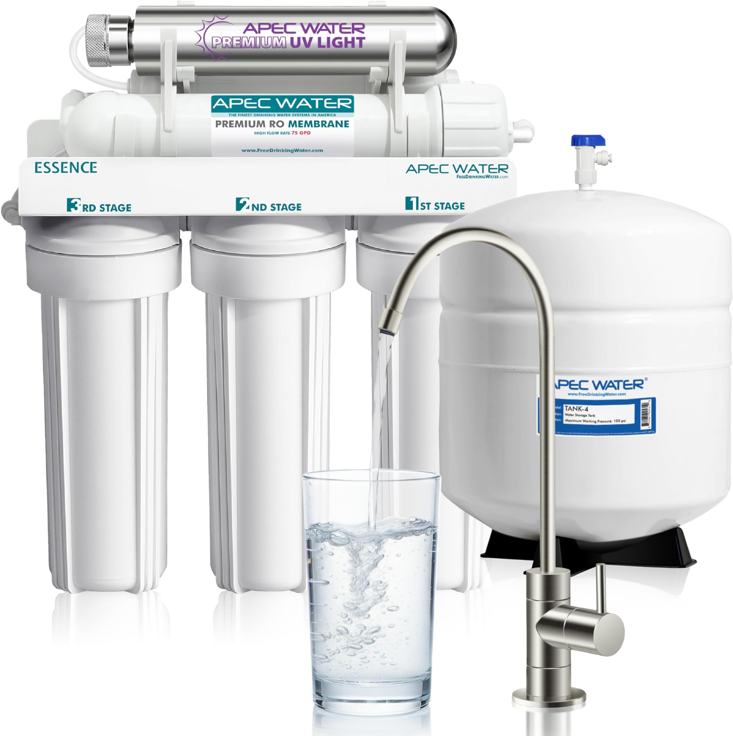 APEC Water Systems ROES-UV75-SS Top Tier Violet Sterilizer 75 GPD 6-Stage Ultra Safe Reverse Osmosis Drinking Water Filter System, Stainless Steel UV Housing