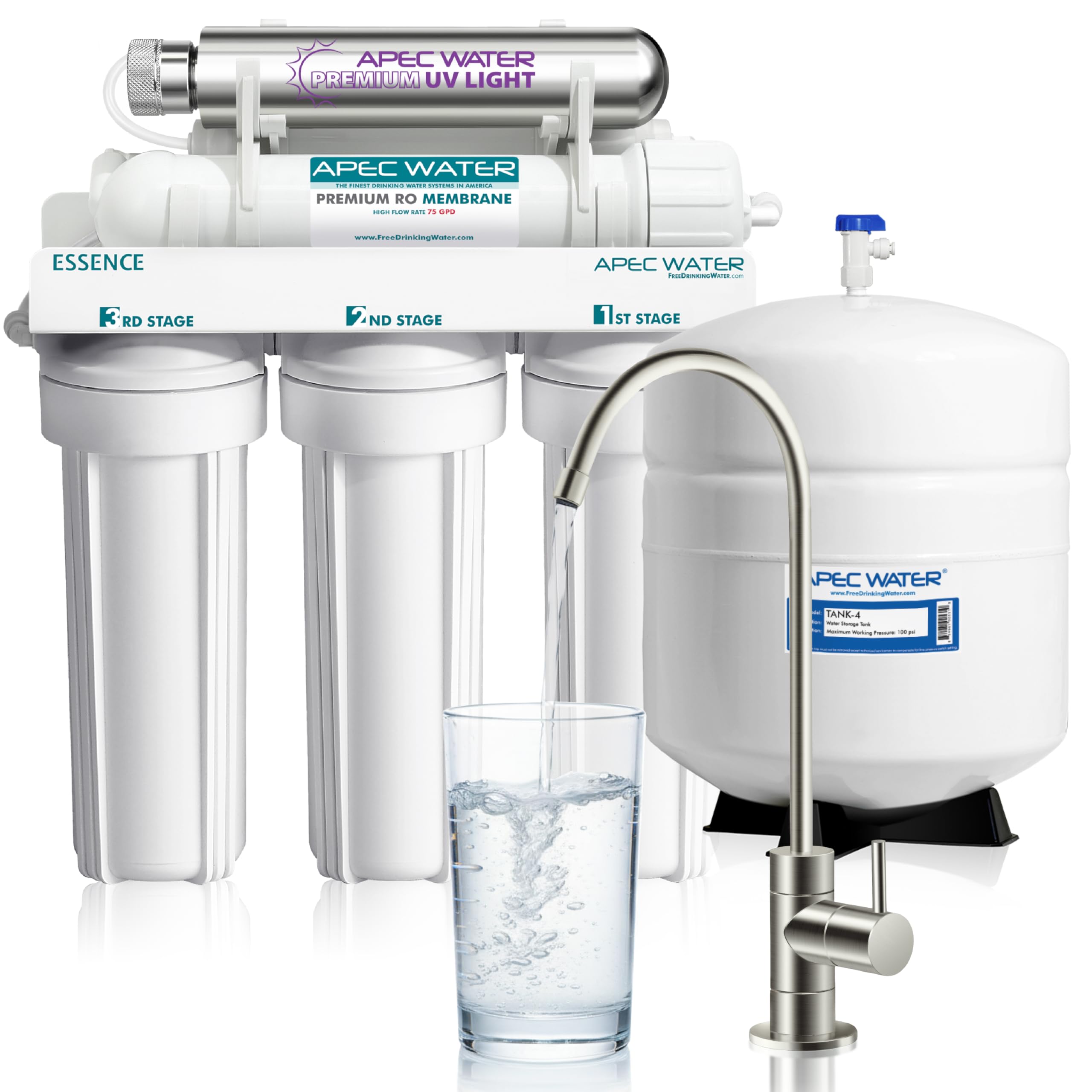 Systems ROES-UV75-SS Top Tier Violet Sterilizer 75 GPD 6-Stage Ultra Safe Reverse Osmosis Drinking Water Filter System, Stainless Steel UV Housing