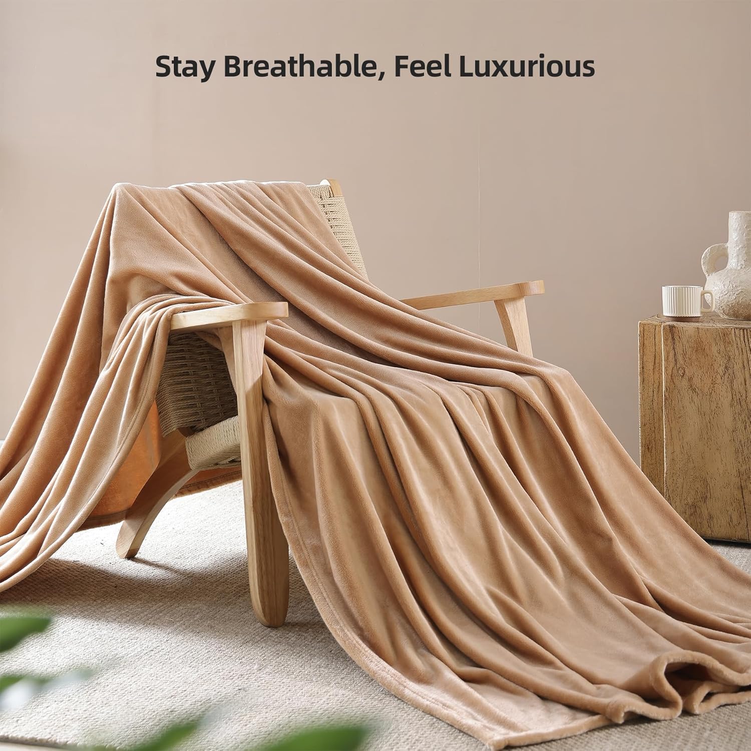 Queen Size Fleece Blanket for Bed, Camel Soft Warm Fuzzy Cozy Throw Blankets for Women Men Gift, Plush Microfiber Flannel Blanket Suitable for All Seasons, 90x90 Inches - Image 2