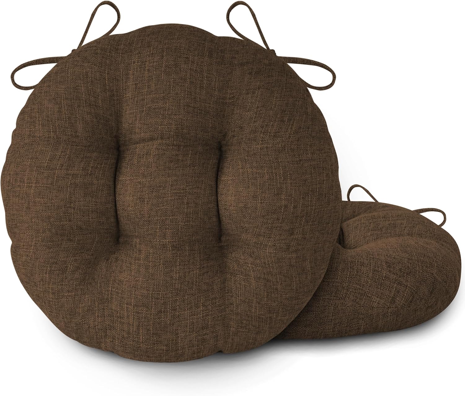 Round Dining Chair Cushions with Ties Set of 2,16"x16" Brown
