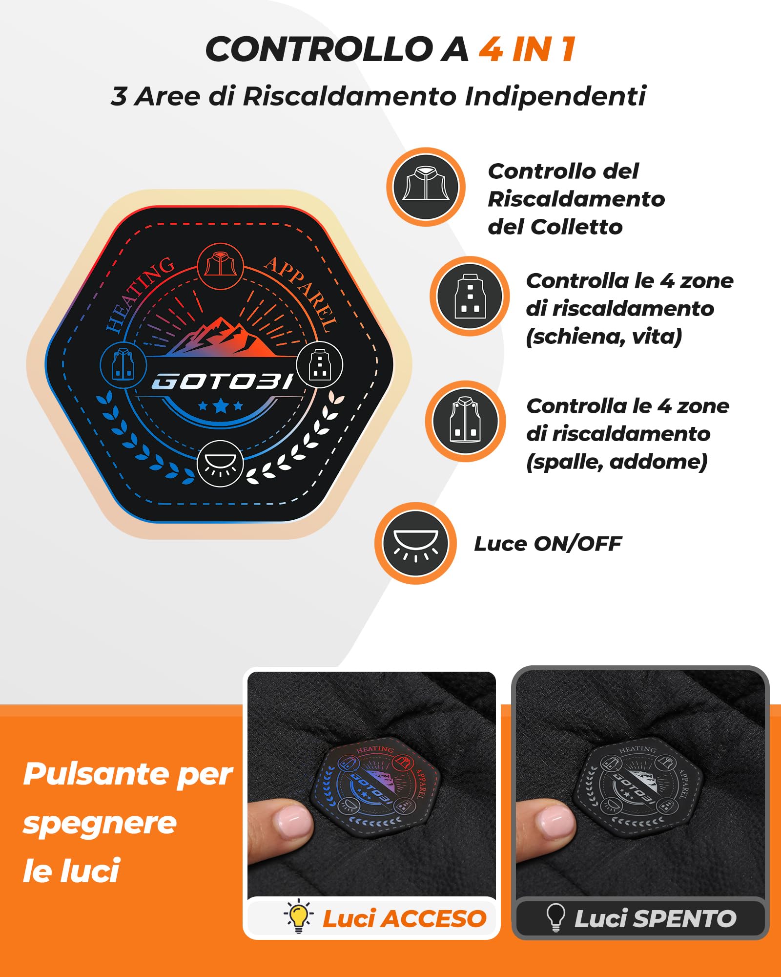 Gilet riscaldante da uomo con 16000 mAh, 7,4 V, 9 zone di riscaldamento, gilet riscaldabile con 3 temperature regolabili, gilet riscaldato per attività all'aperto, motociclismo, ciclismo