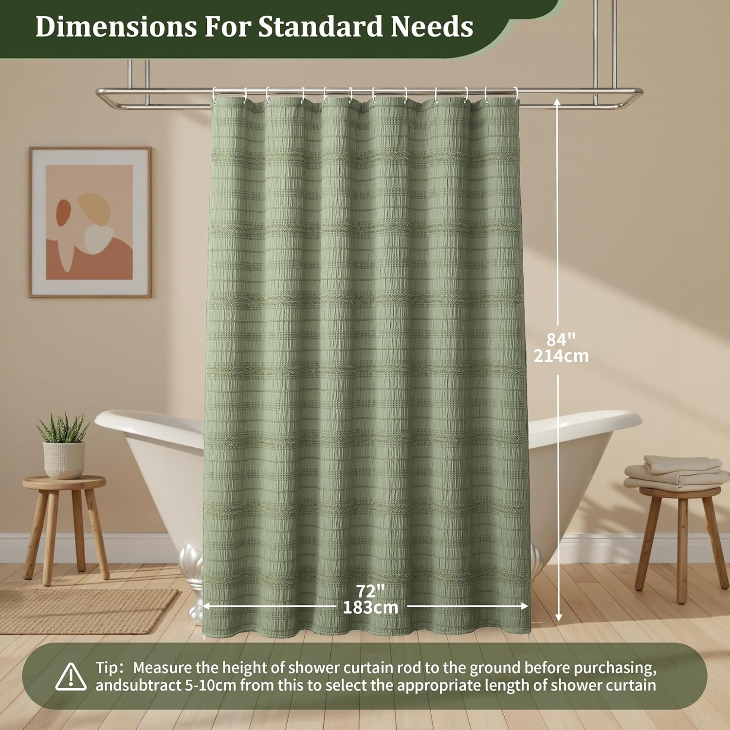 Siiluminisoy Sage Green Shower Curtain Farmhouse Shower Curtain for Bathroom Rustic Striped Fabric Shower Curtains 72 x 84