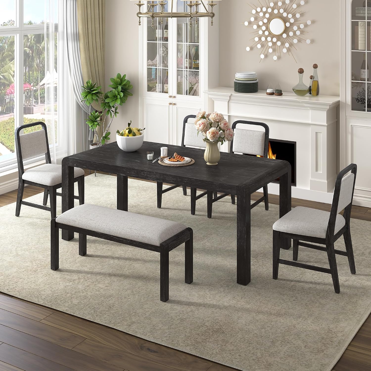 Amazon.com - LUMISOL 6-Piece Solid Wood Dining Table Set, Extendable ...