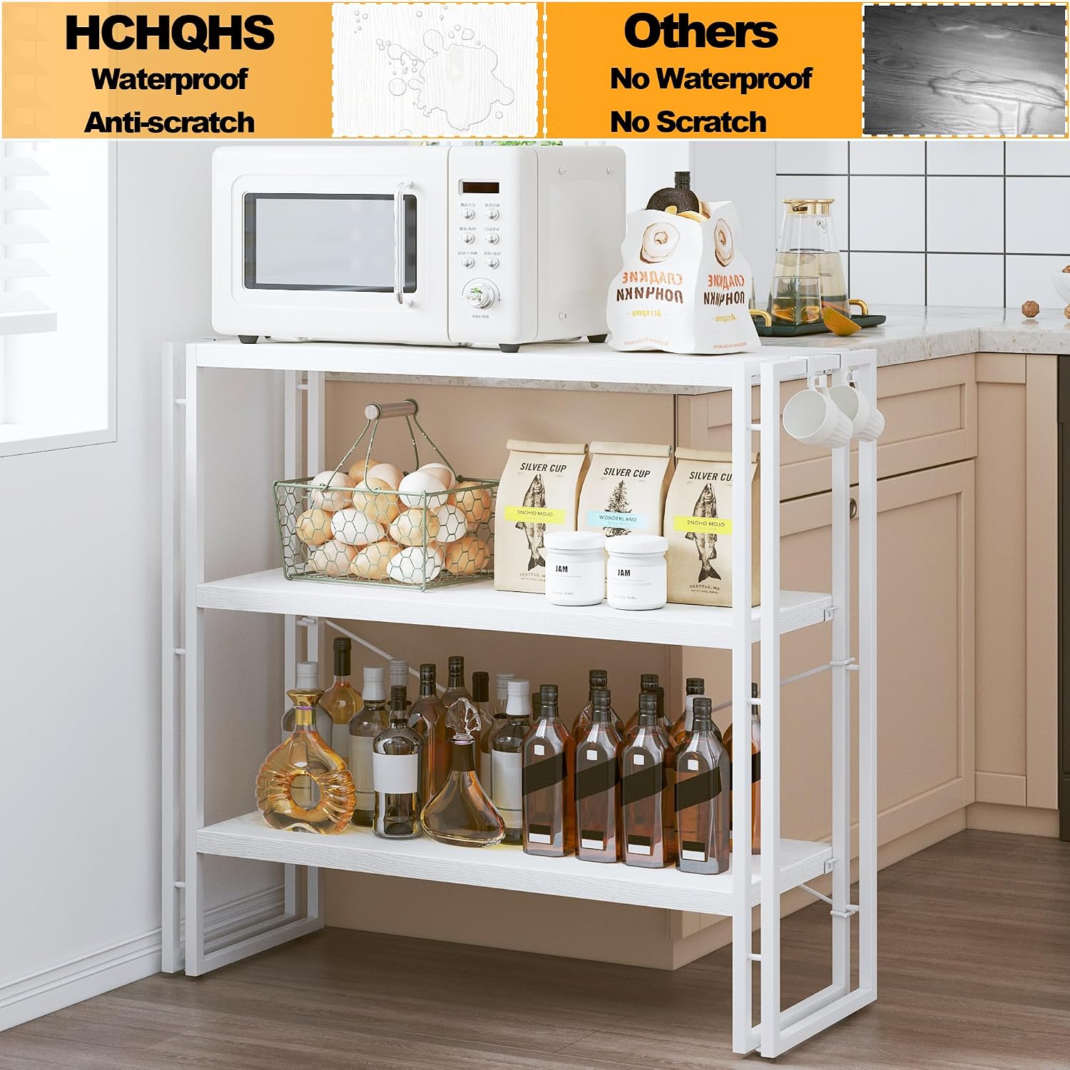 HCHQHS Bookshelf, 3-Tier Industrial Bookcase, White Open Book Shelf, Freestanding Horizontal Bookshelves with Metal Frame image 5