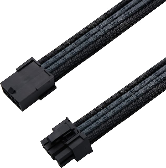 EZDIY-FAB Sleeved Cable PCIE 6+2 Pin - Cable Extension for Power Supply- Black Grey