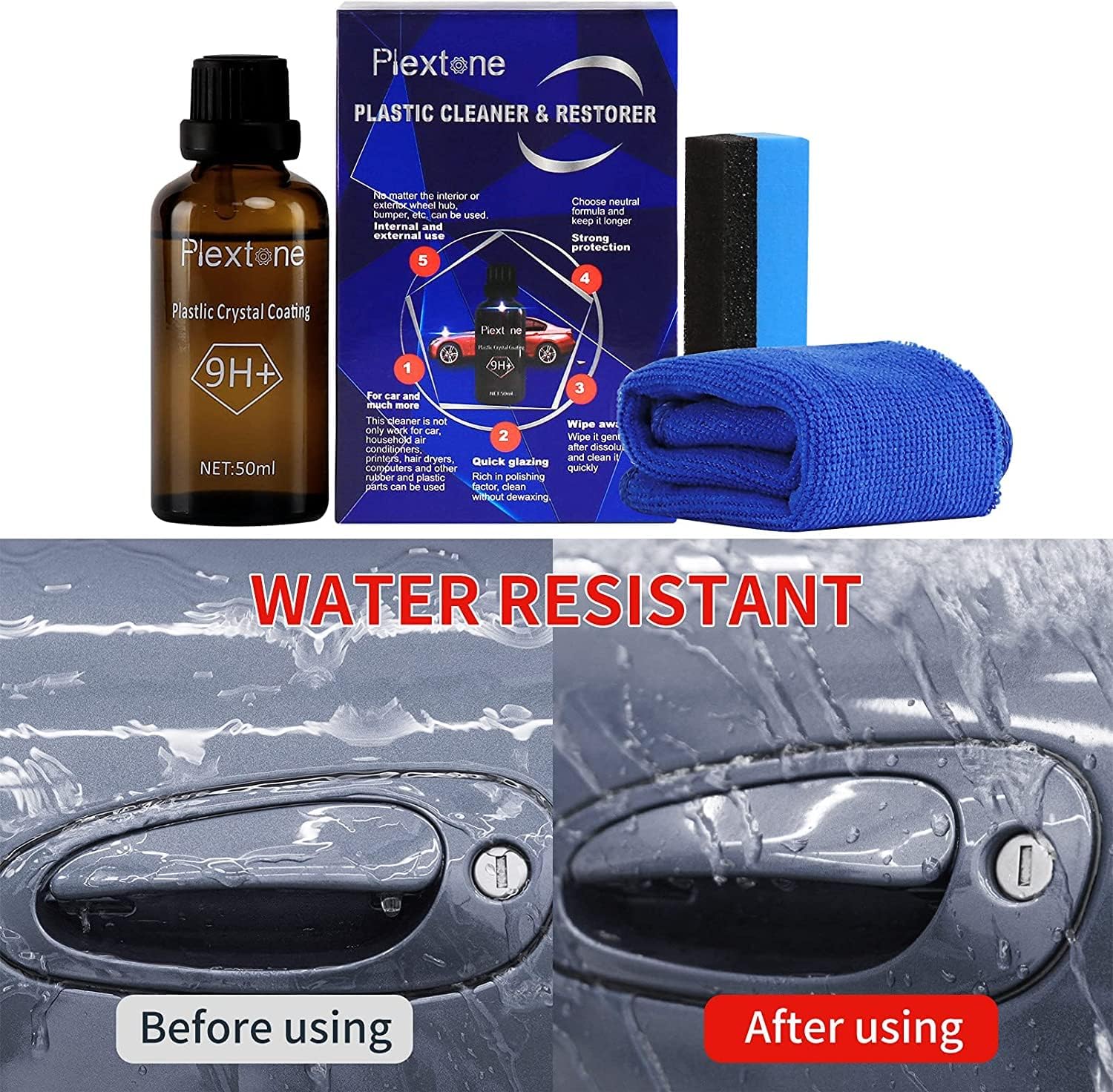 Plextone Plastic Cleaner & Restorer, Plastic Polish, Car Plastic Restorer Prevents Drying & Aging, Plastic Care for Cars, Truck, Motorcycle