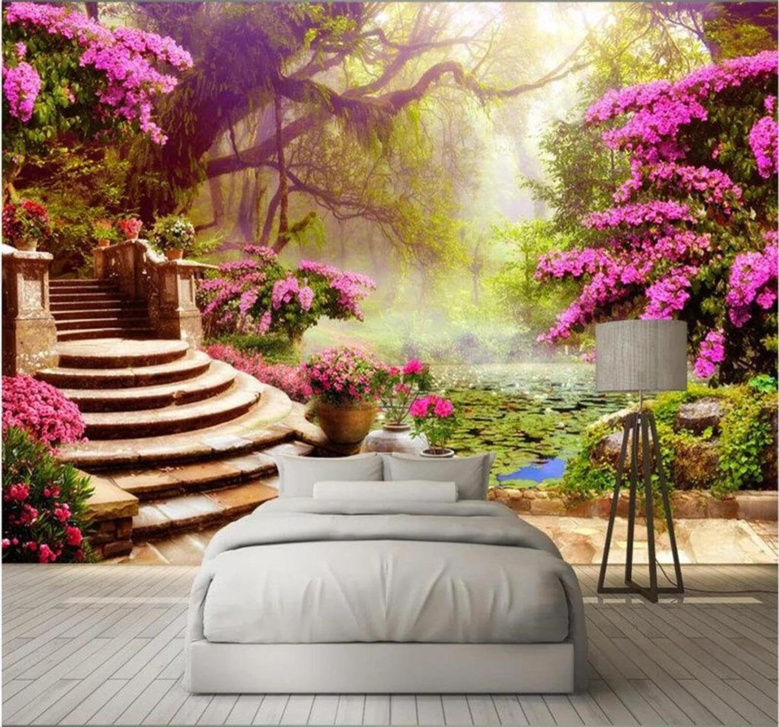 Wallpaper-3D-Xlm 400Cm×280Cm(B×H) Three Dimensional Fresh Beautiful Garden Pond 3D Wallpaper Easy Install Feature Office Living Room Sofa Bedroom Tv Background Wall Decoration-400Cm×280Cm