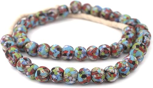 Miniatura 3 de TheBeadChest Bolgatanga Mix - Cuentas de vidrio recicladas fusionadas de 0.551in, Ghana africana, multicolor, agujero grande, 30 pulgadas, hilo